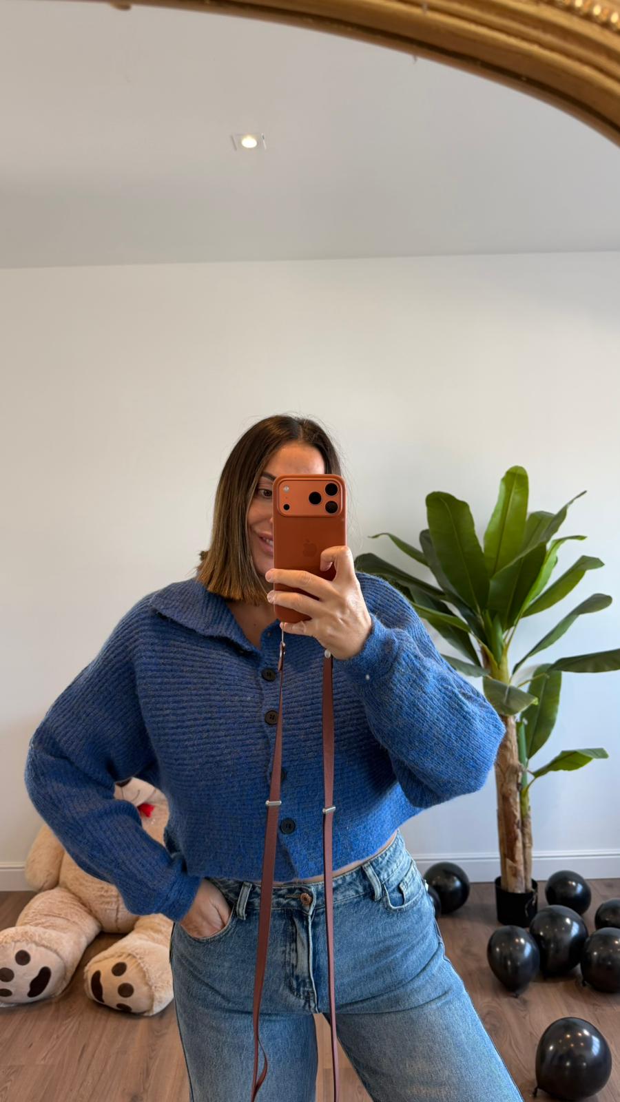 MAGLIONE CROP AZZURRO W45765 NEW