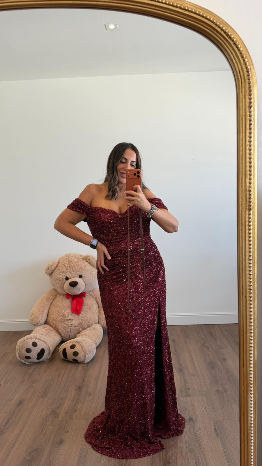 ABITO LUNGO PAILLETTES RED 80791 NEW