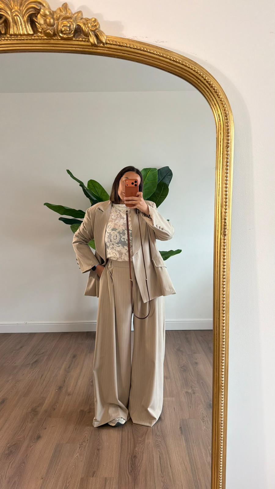 PANTALONE GESSATO BEIGE 260337 NEW