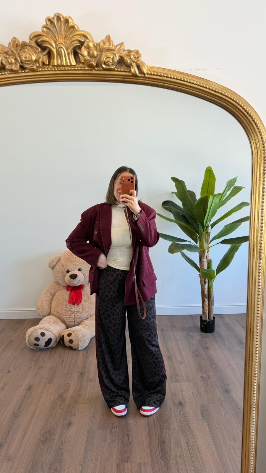 PANTALONE LEOPARDATO BANDE BORDEAUX NEW