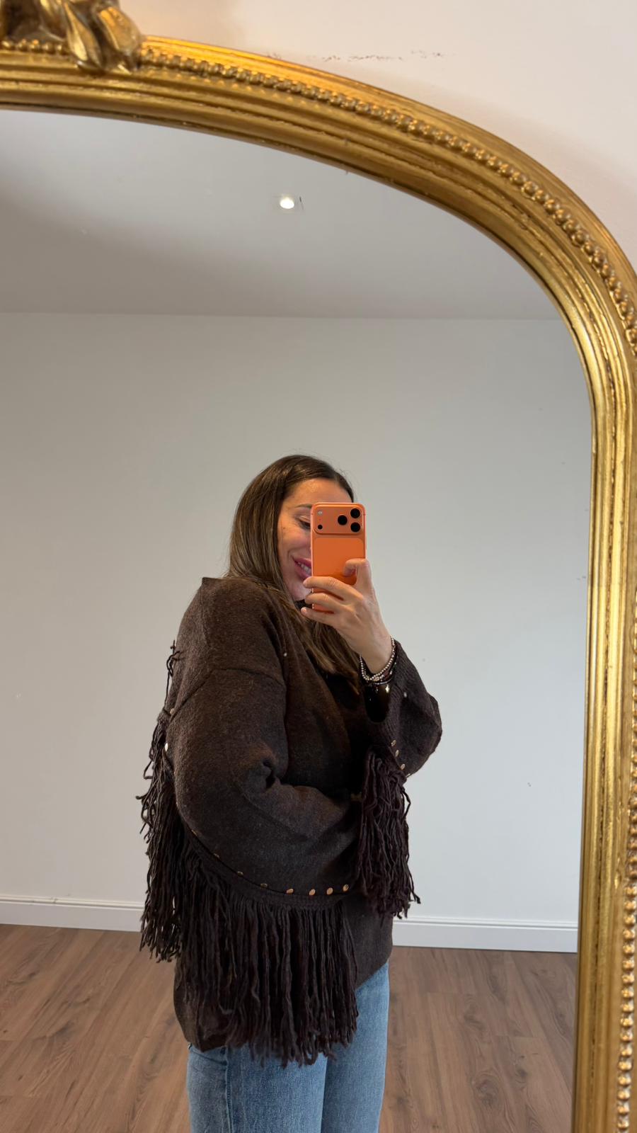 MAGLIONE FRANGE MARRONE 65098 NEW