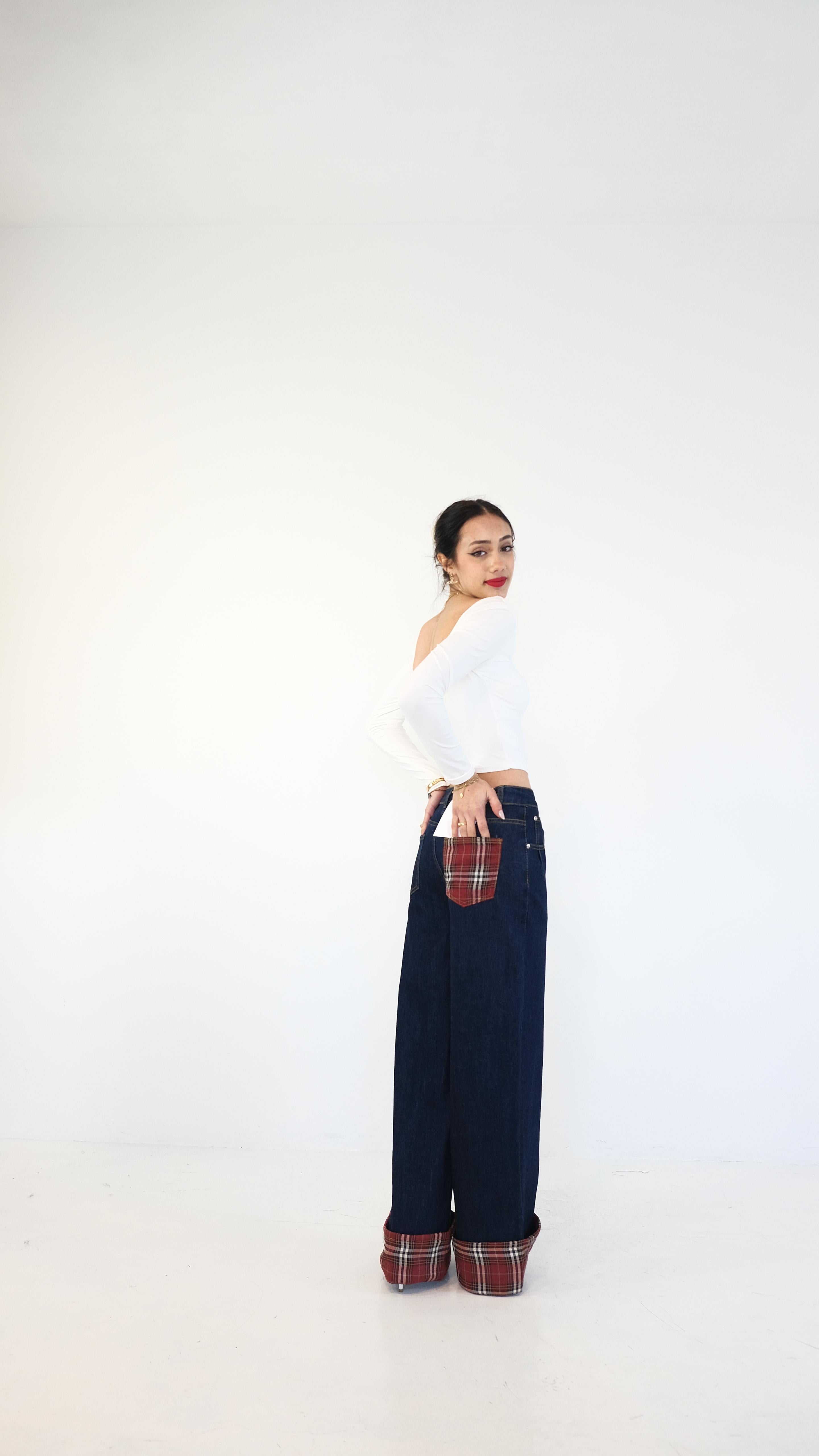 JEANS RISVOLTO SCOZZESE S21149 NEW