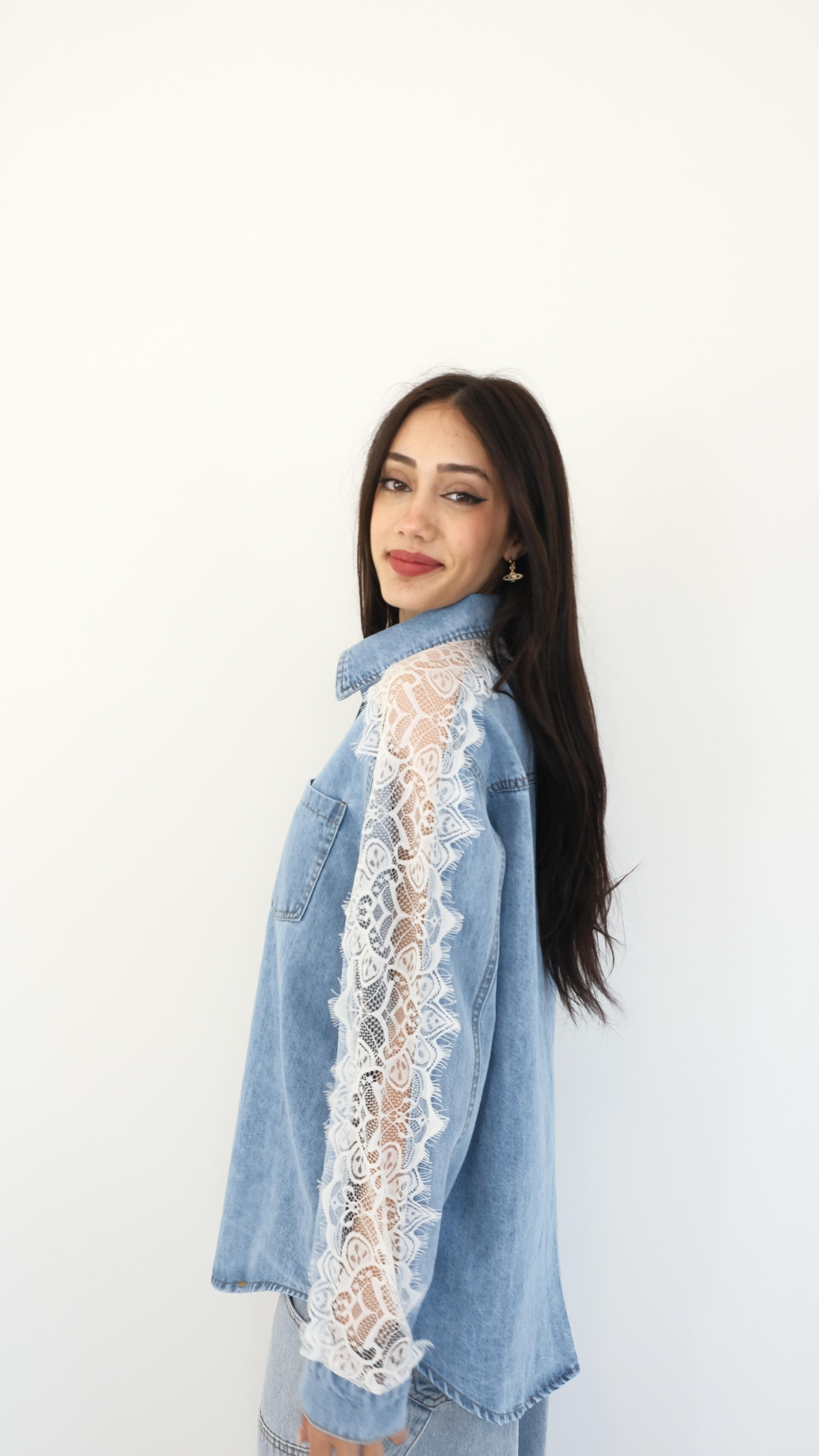 CAMICIA JEANS PIZZO BIANCO H8067 NEW
