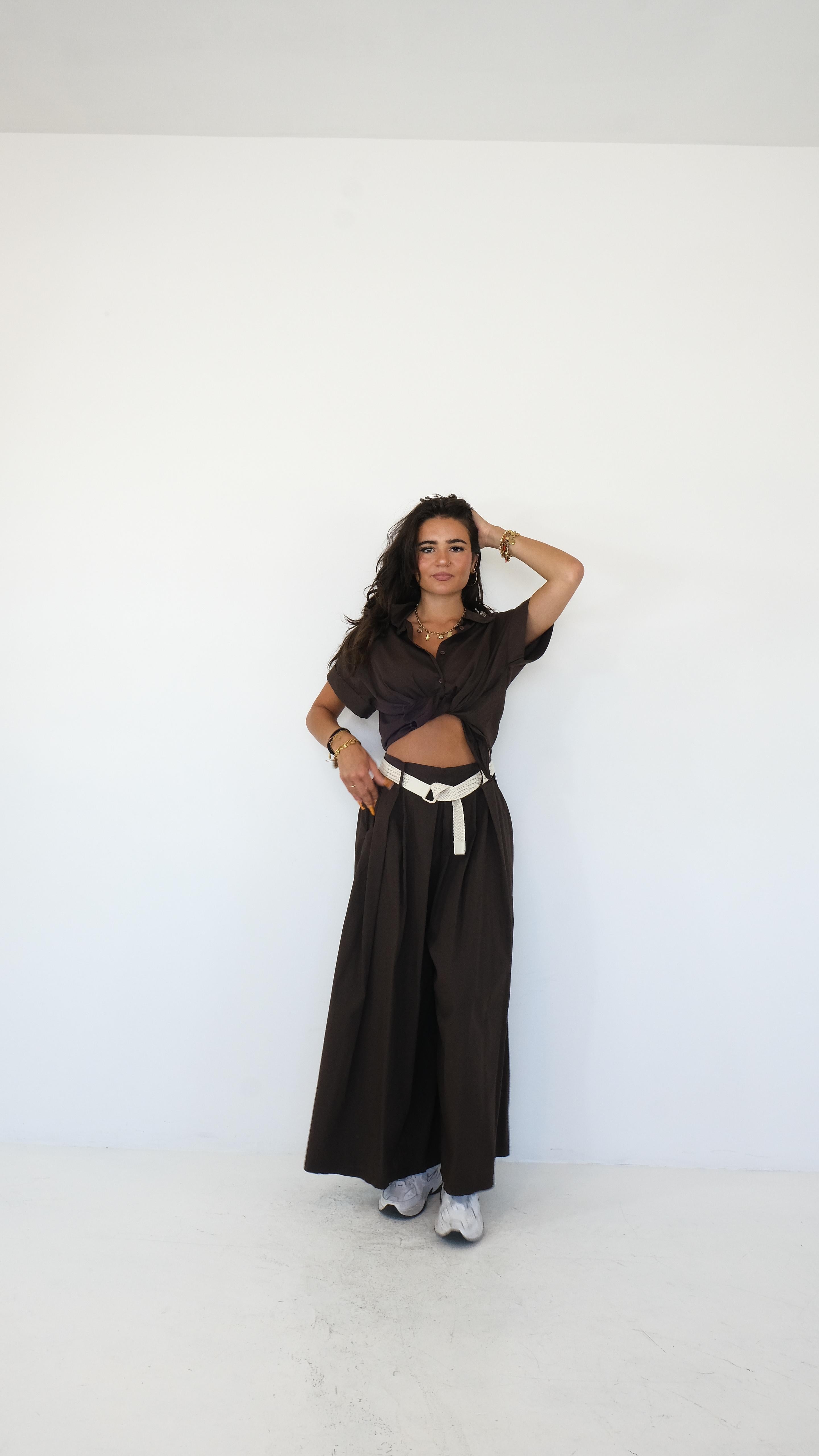 PANTALONE MARRONE CON CINTURA 2598 NEW
