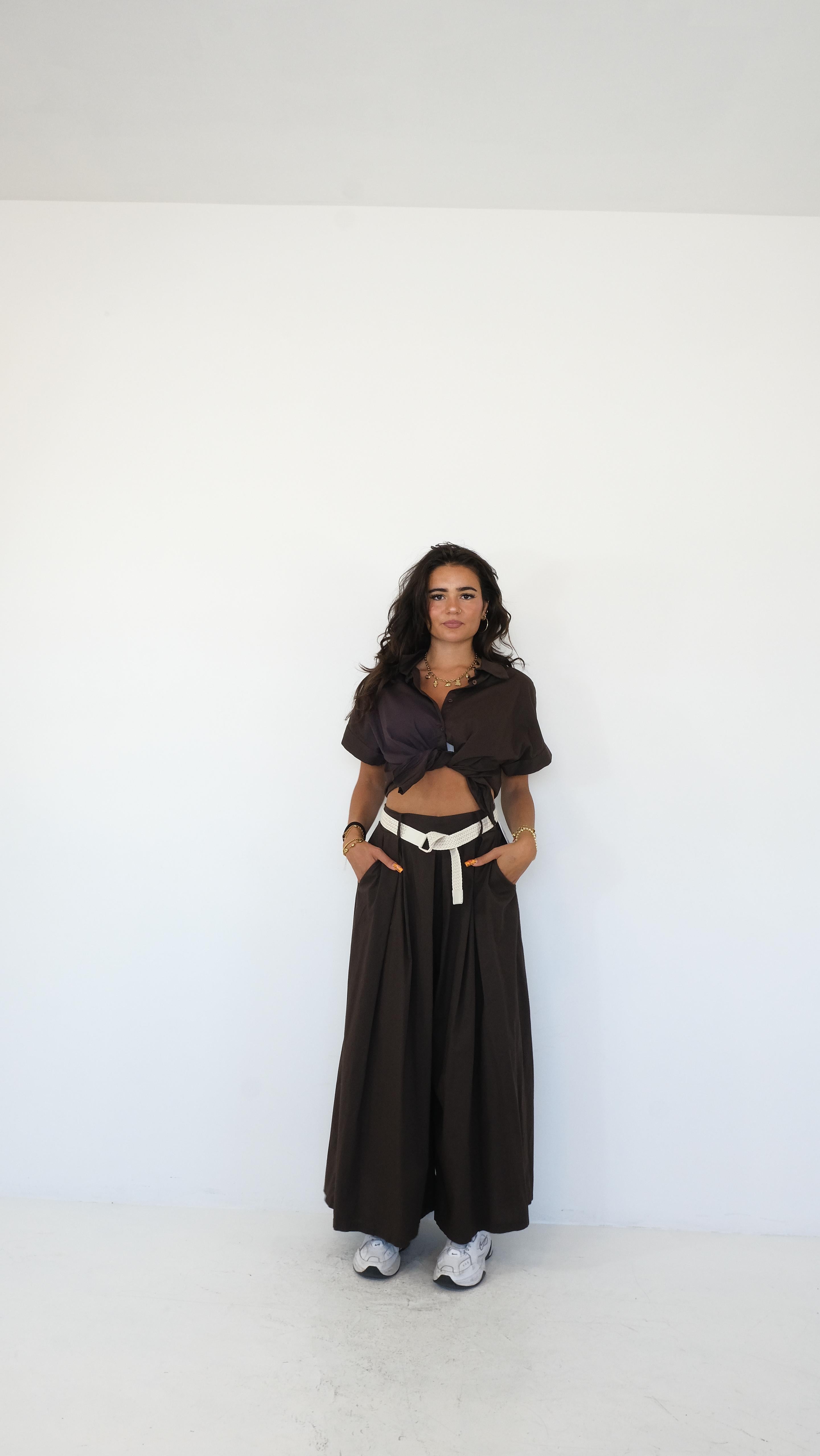 PANTALONE MARRONE CON CINTURA 2598 NEW