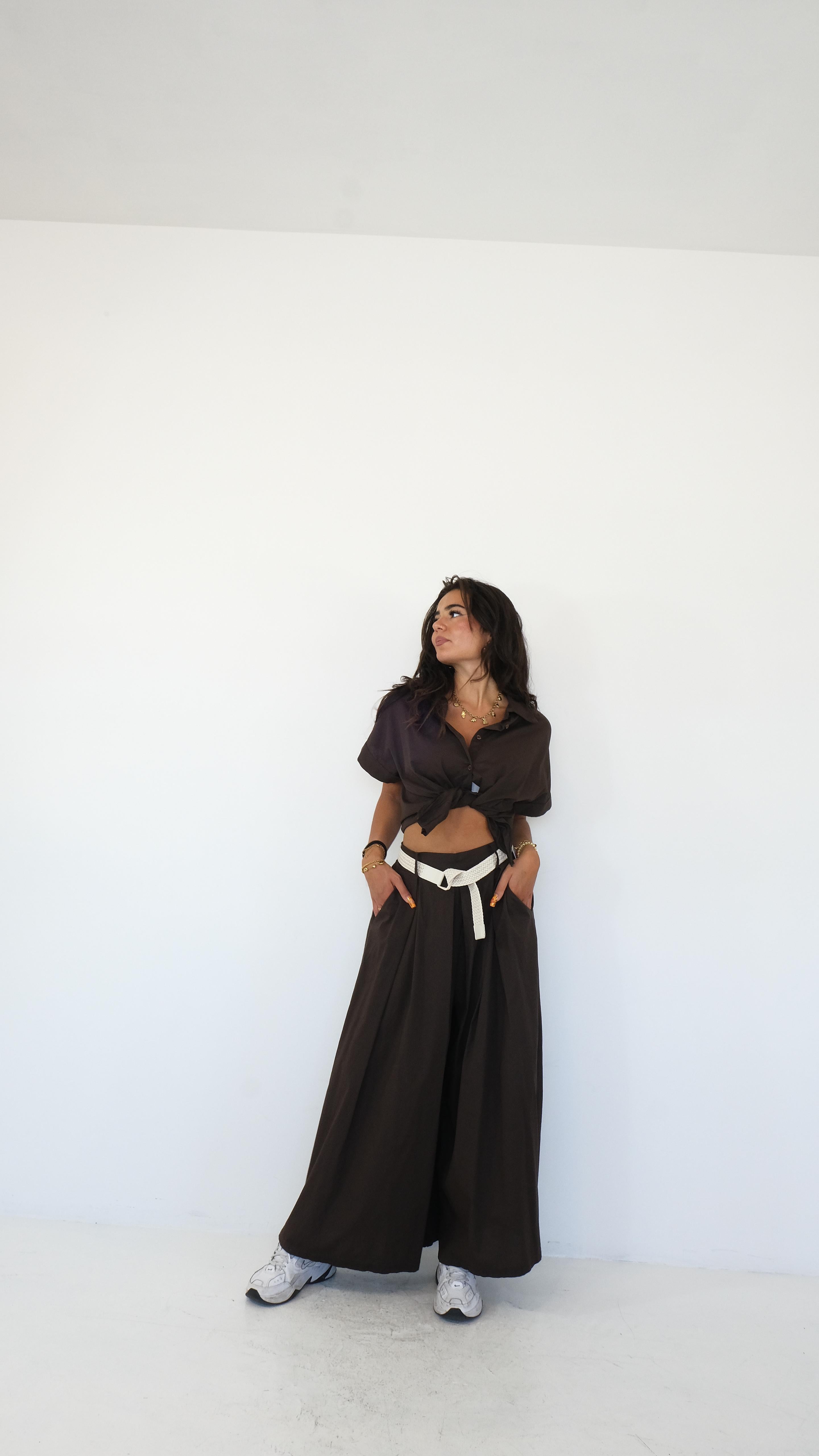 PANTALONE MARRONE CON CINTURA 2598 NEW