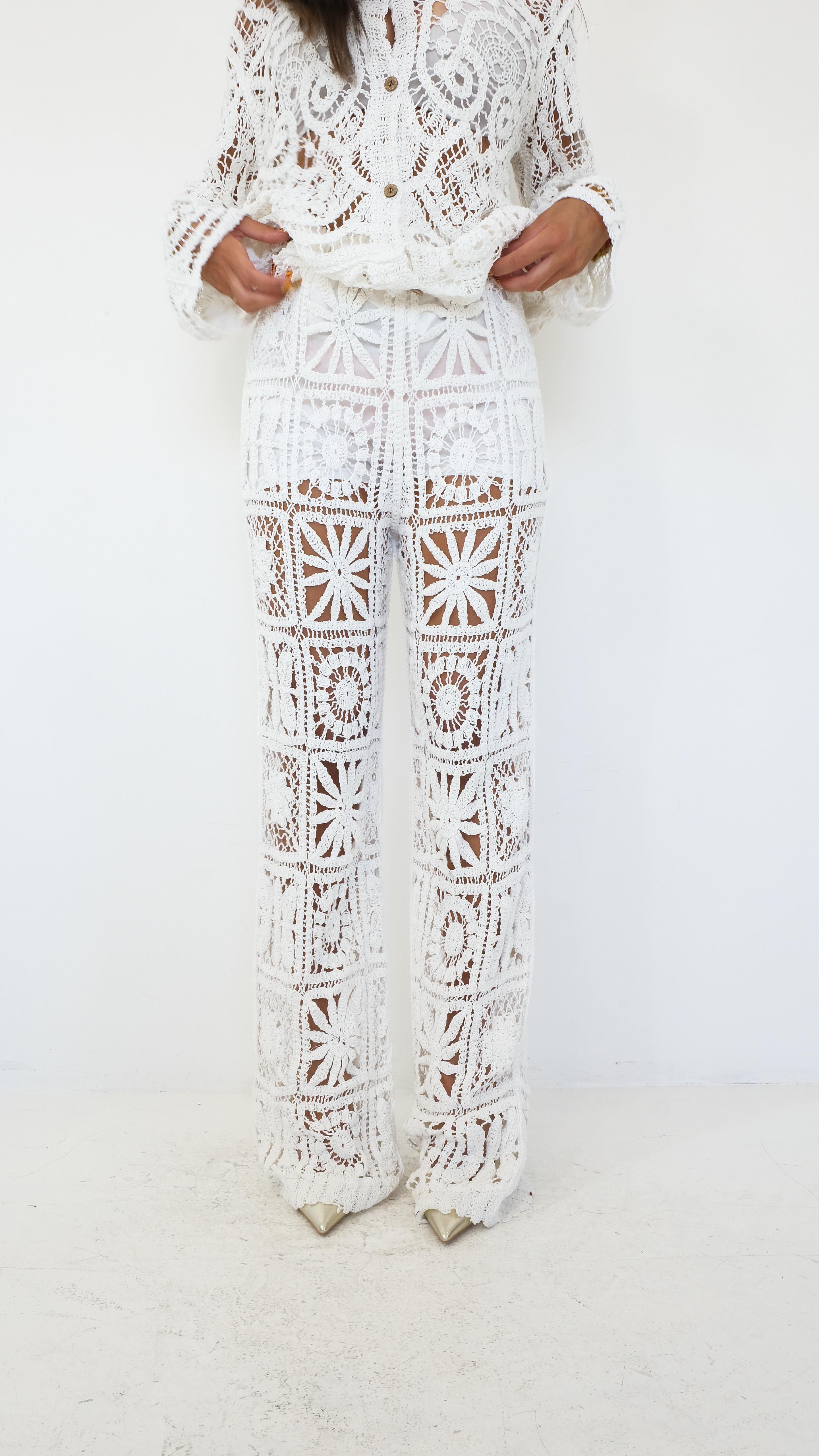 PANTALONE TRAFORATO BIANCO J346 NEW