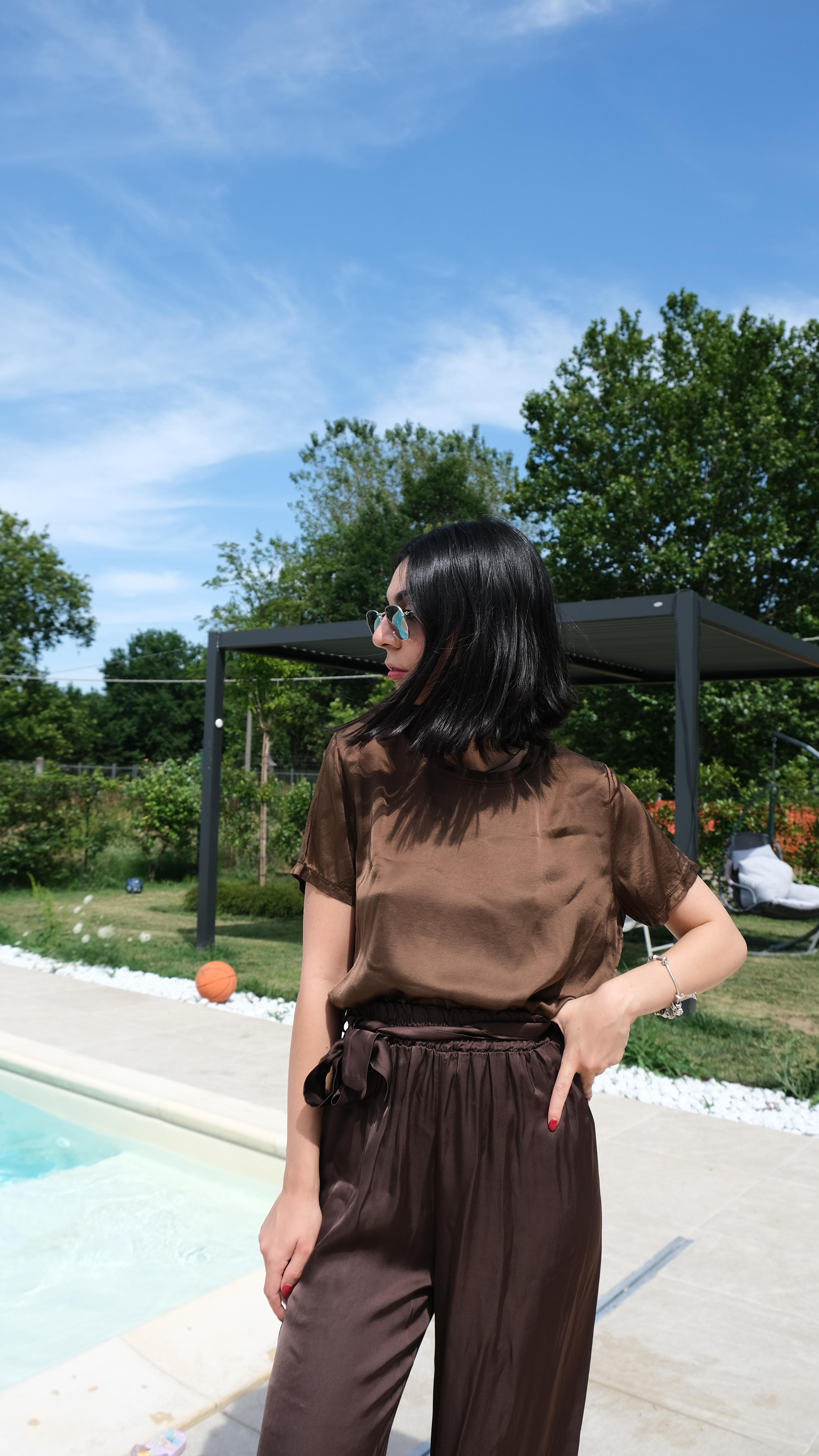 T-SHIRT IN RASO MARRONE 24013 NEW