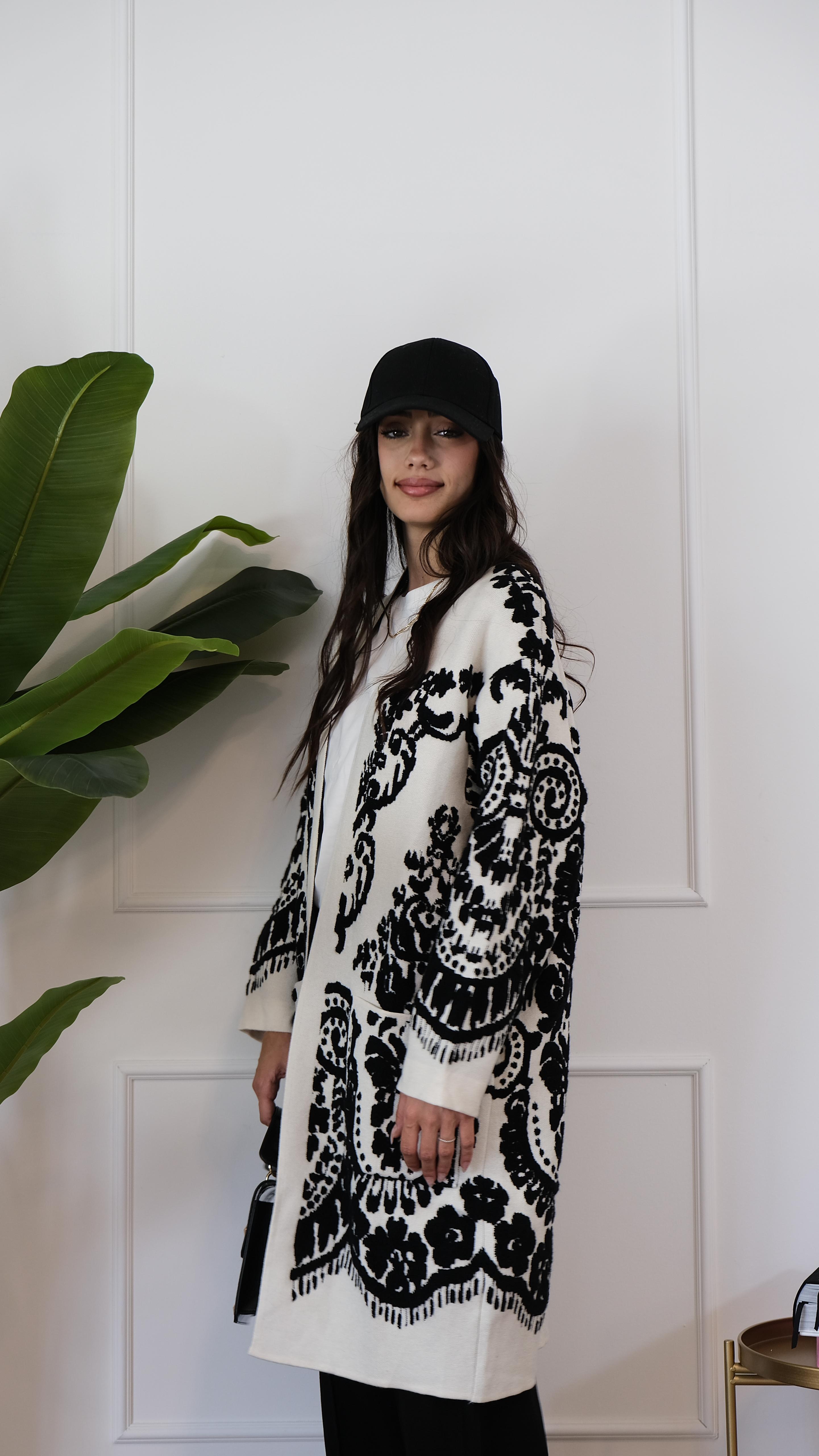 CARDIGAN LUNGO DETTAGLI NERI 8201 NEW