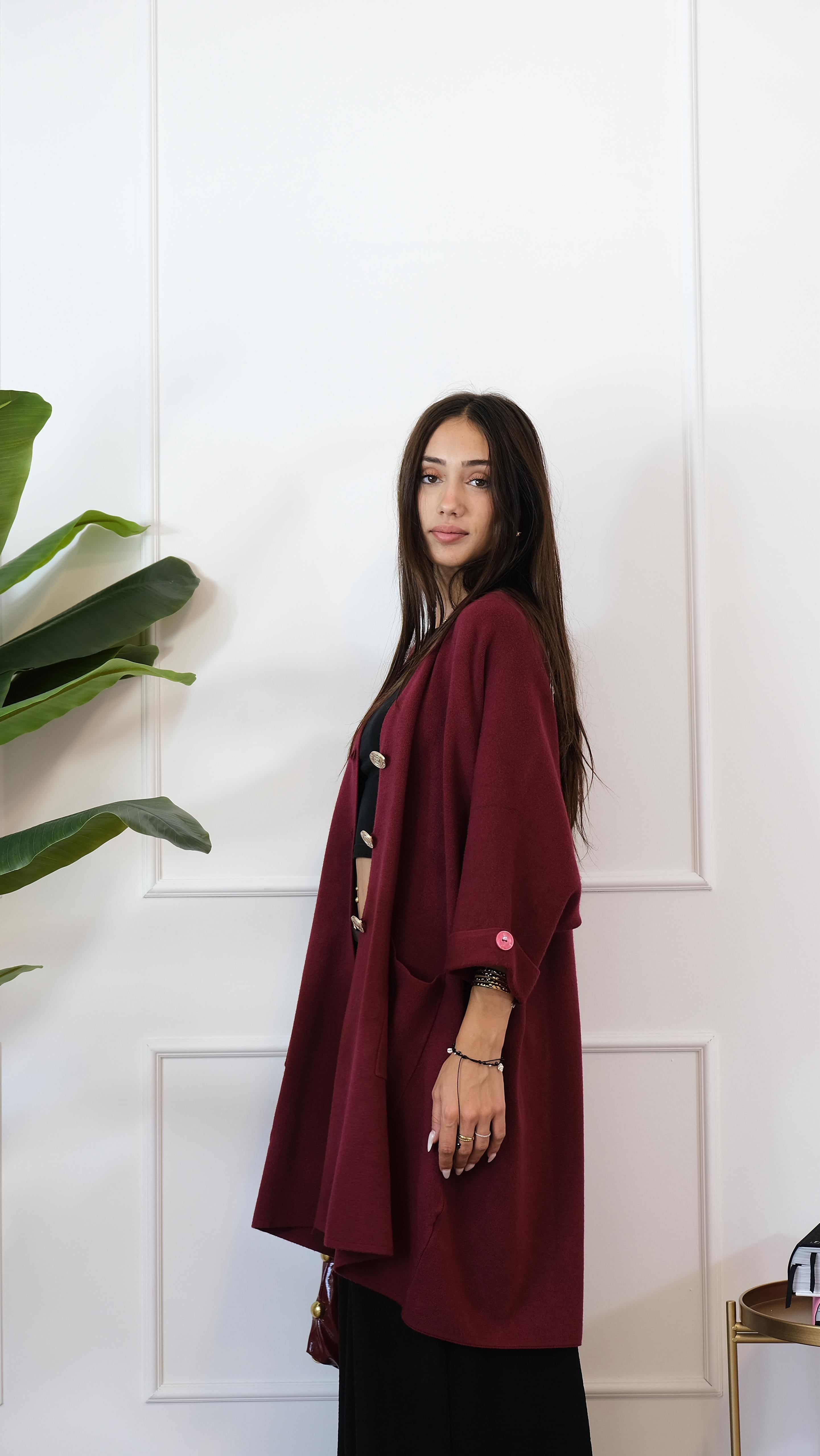 CARDIGAN LUNGO BORDEAUX 8841 NEW