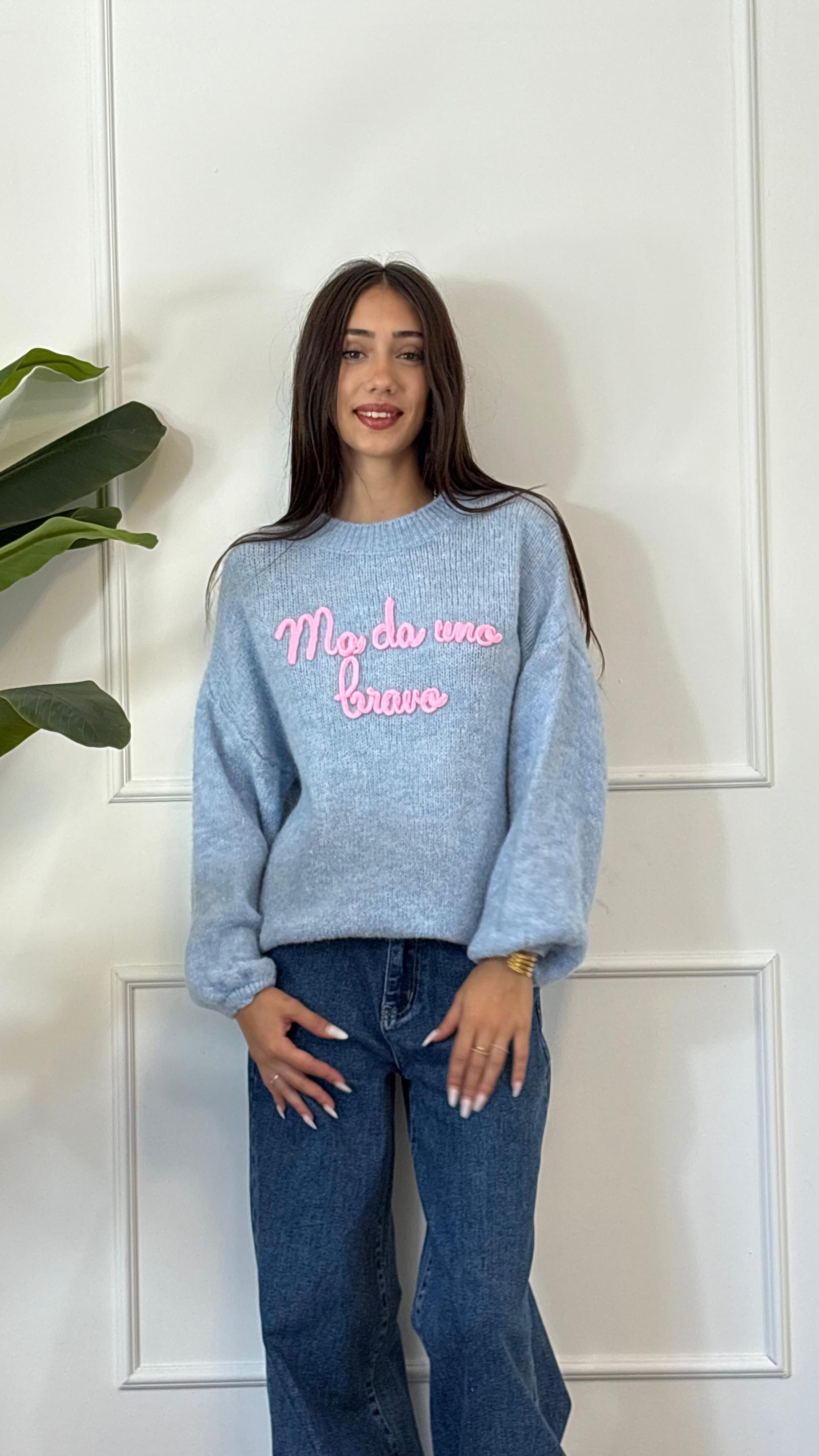 MAGLIONE AZZURRO "MA DA UNO BRAVO" NEW