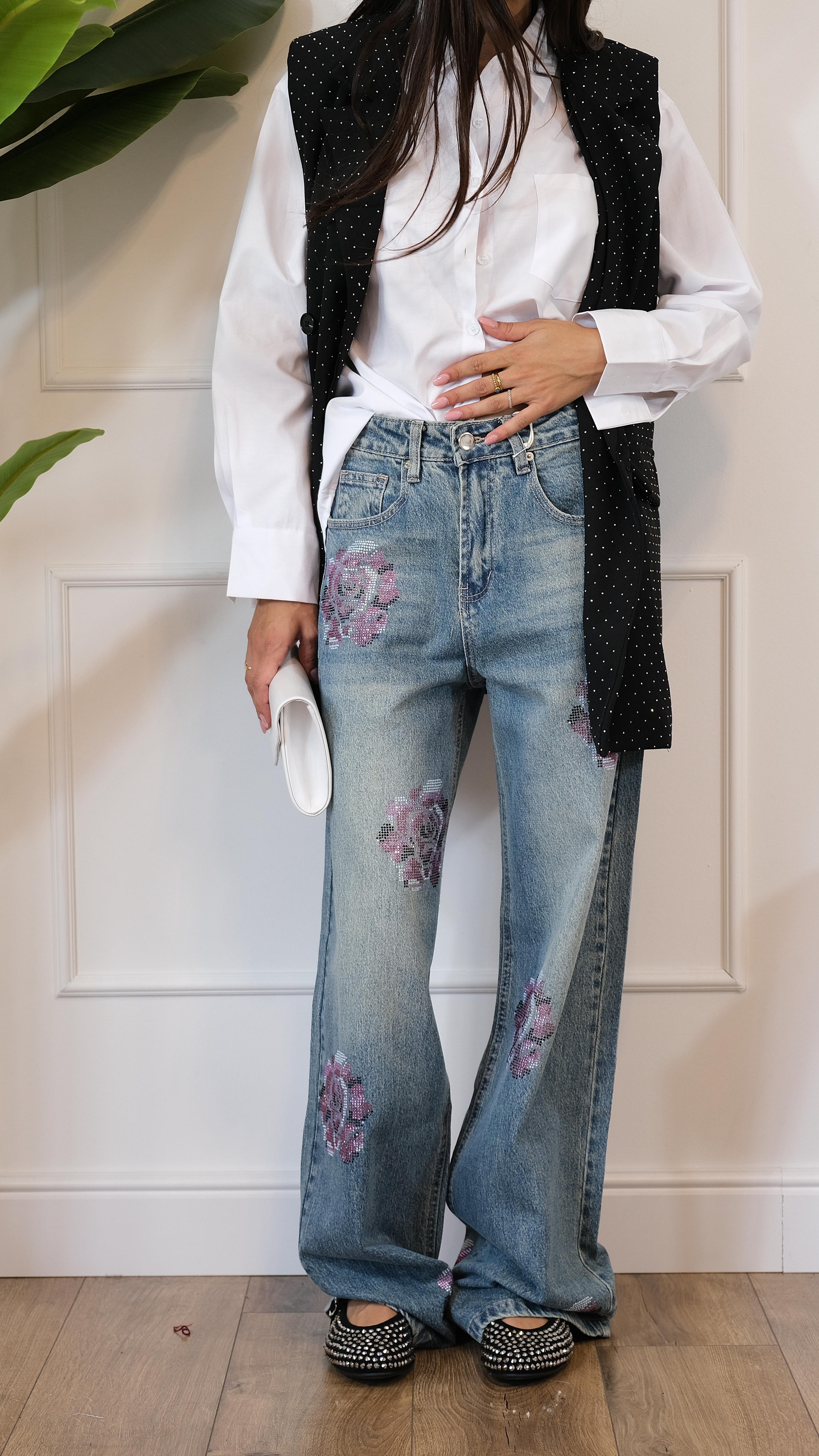 JEANS STRASS FIORI F48 NEW