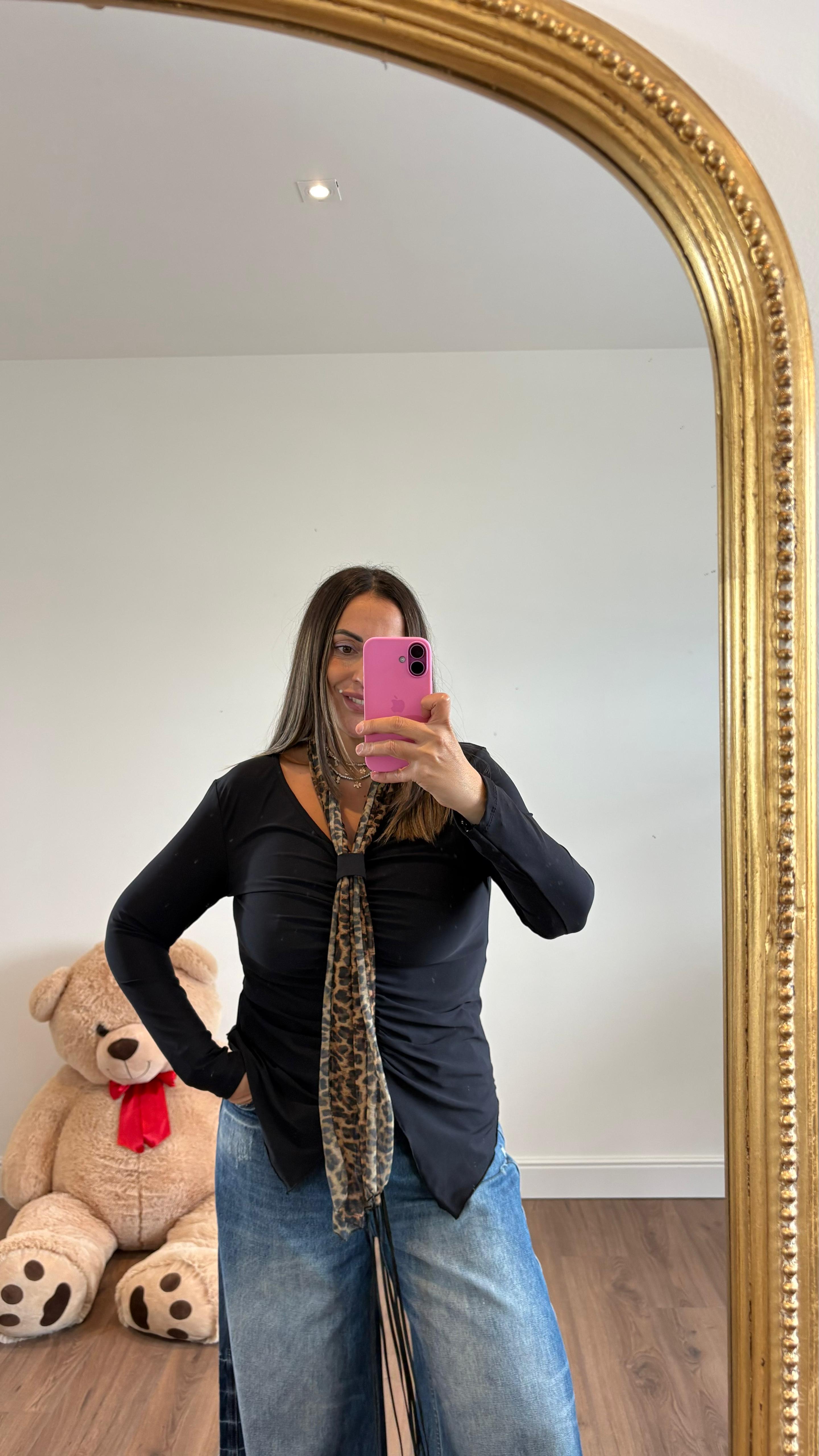 BLUSA CON CRAVATTINA LEOPARDATA 10108 NEW