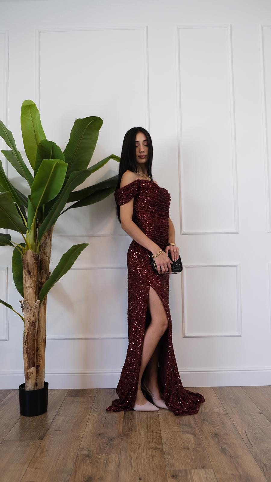 ABITO LUNGO PAILLETTES RED 80791 NEW