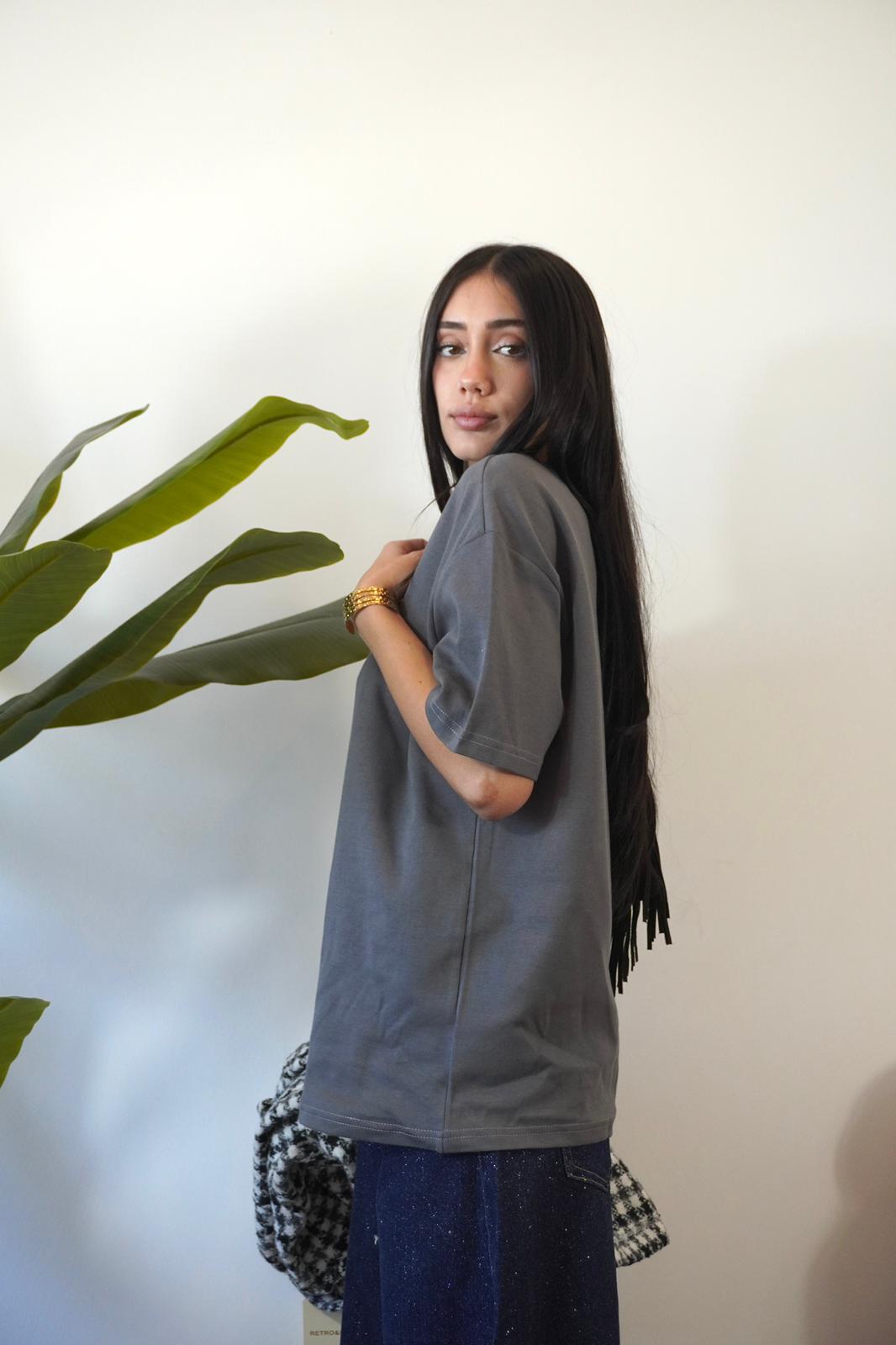 T-SHIRT MANICHE ORTE GRIGIA 14859 NEW