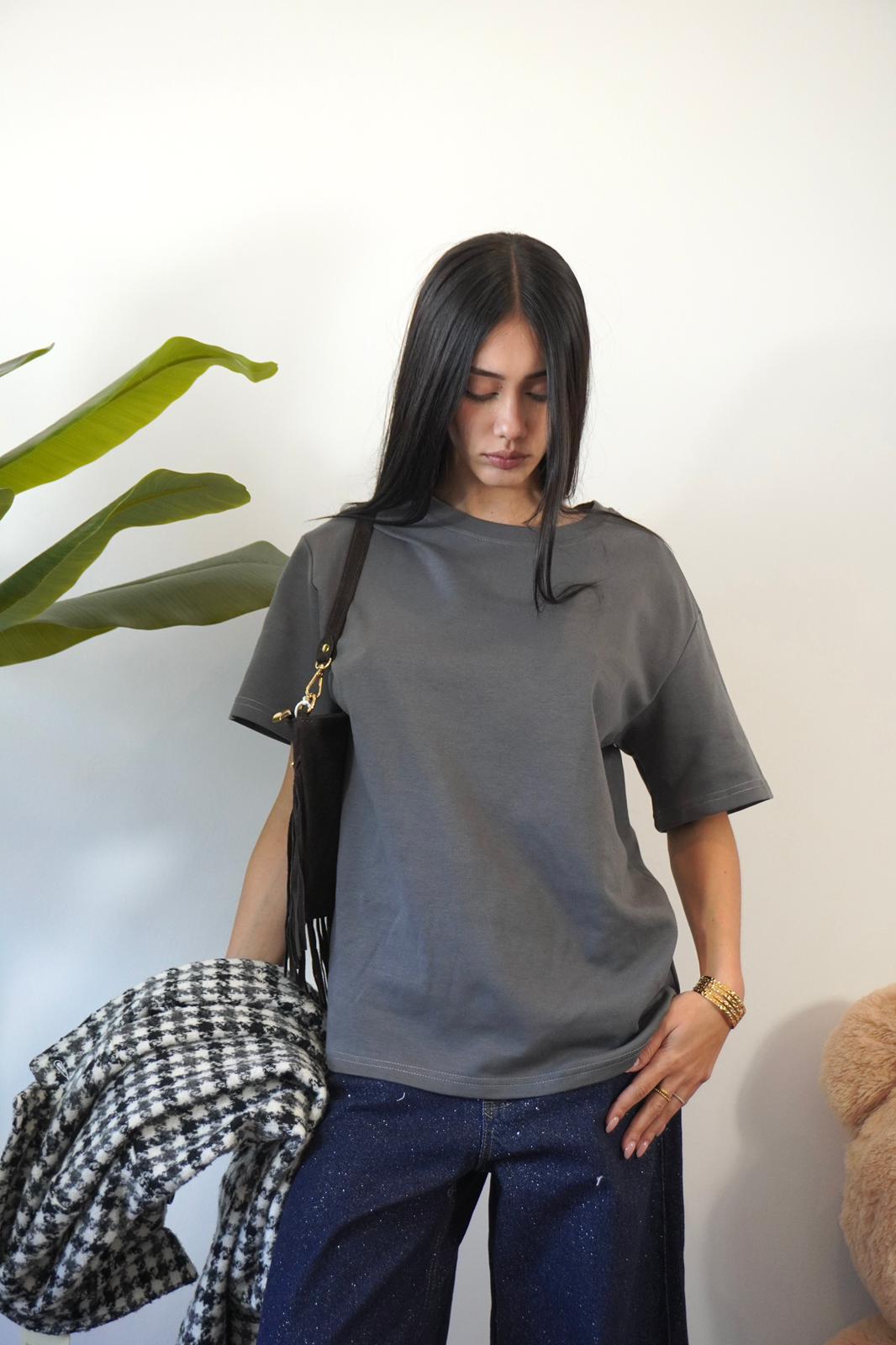 T-SHIRT MANICHE ORTE GRIGIA 14859 NEW