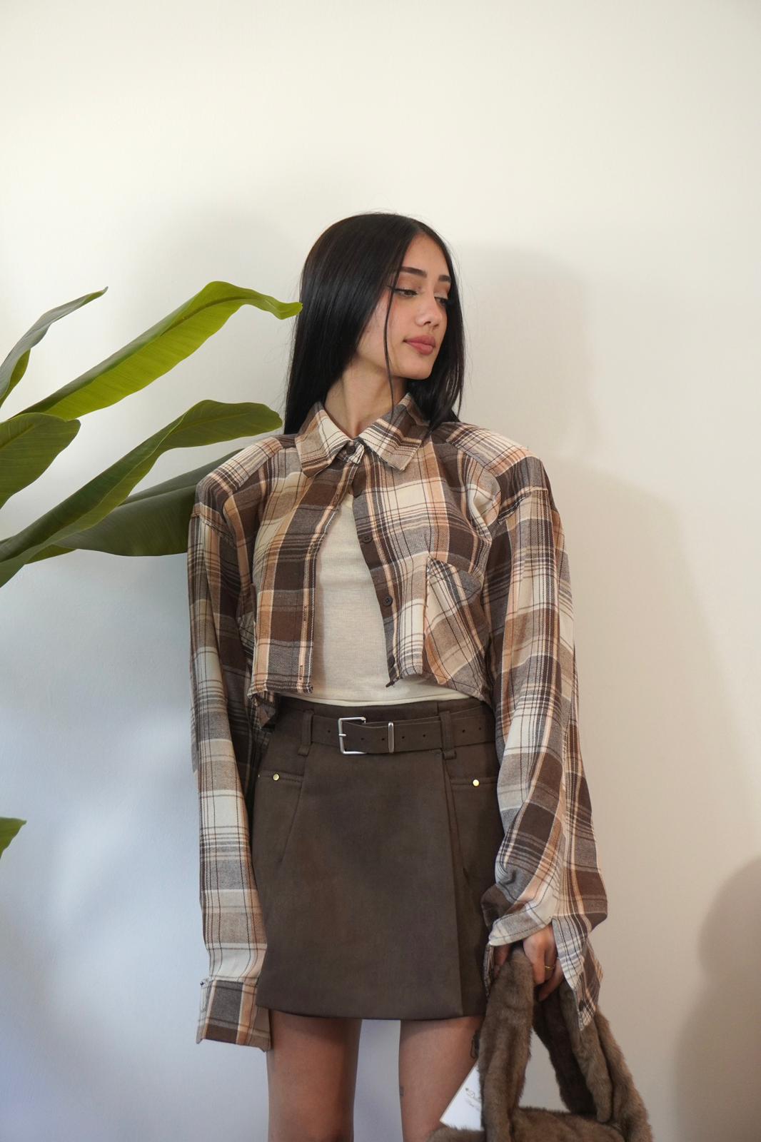 CAMICIA CROP MARRONE W45593 NEW