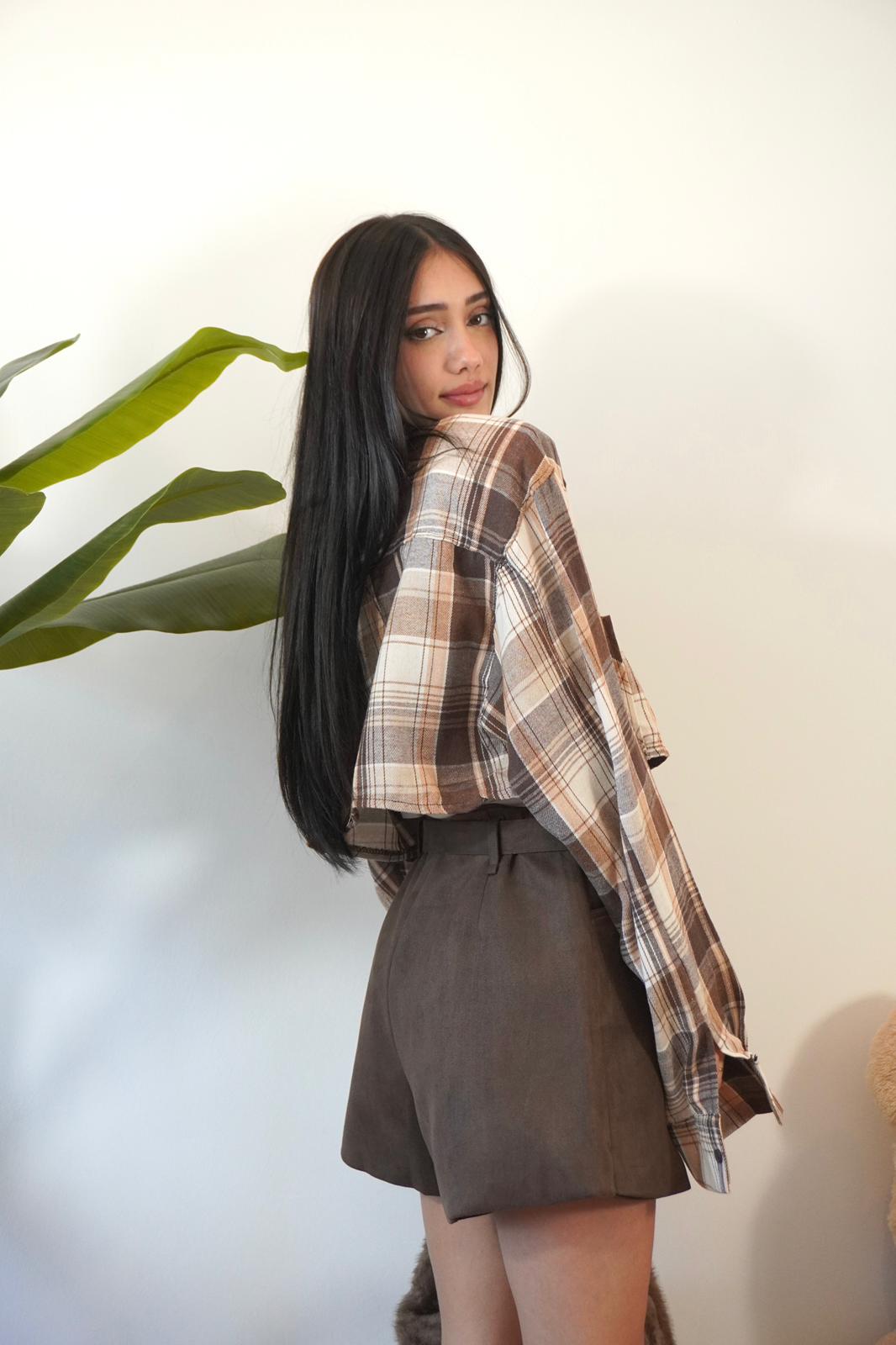 CAMICIA CROP MARRONE W45593 NEW