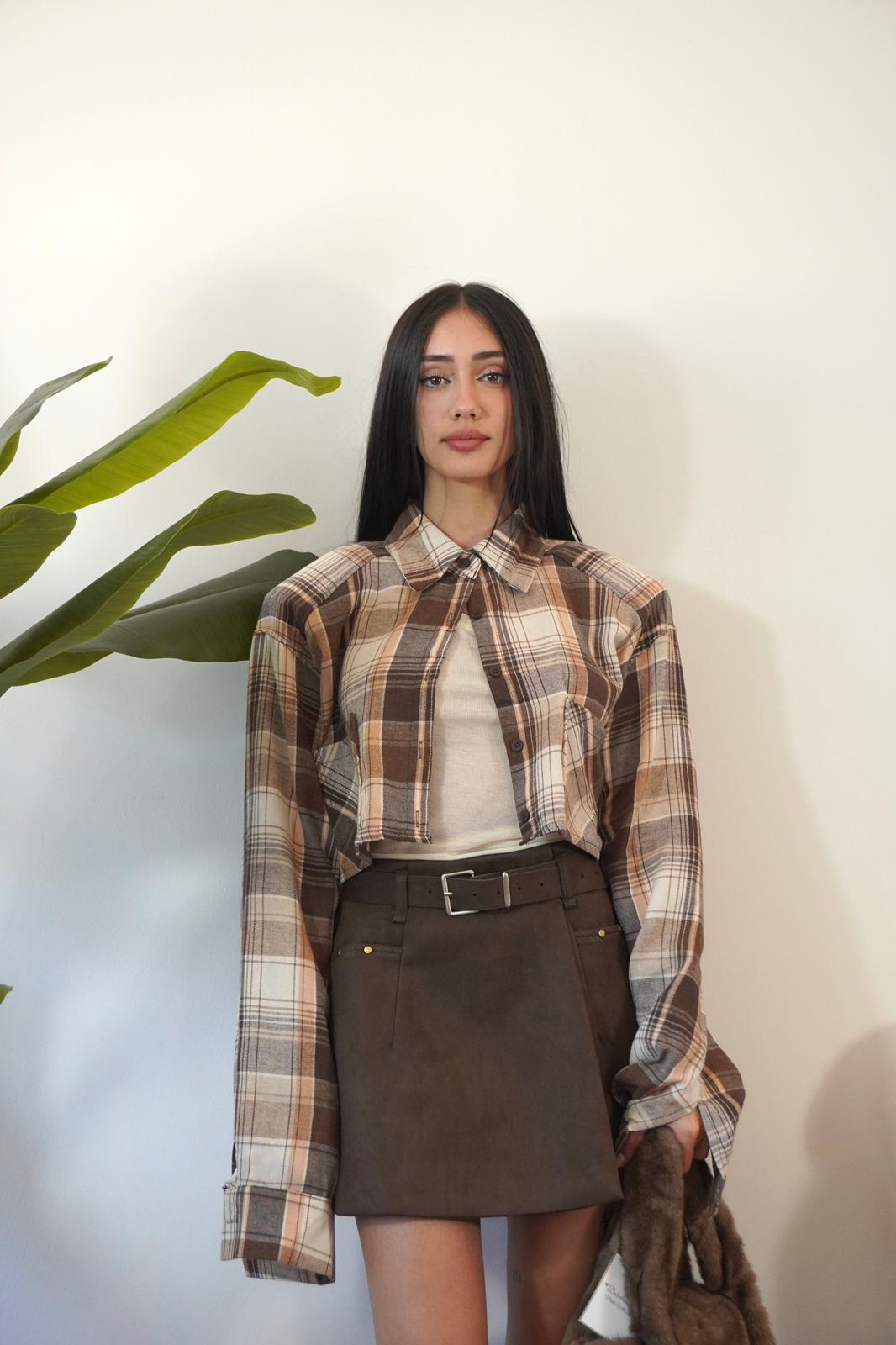 CAMICIA CROP MARRONE W45593 NEW