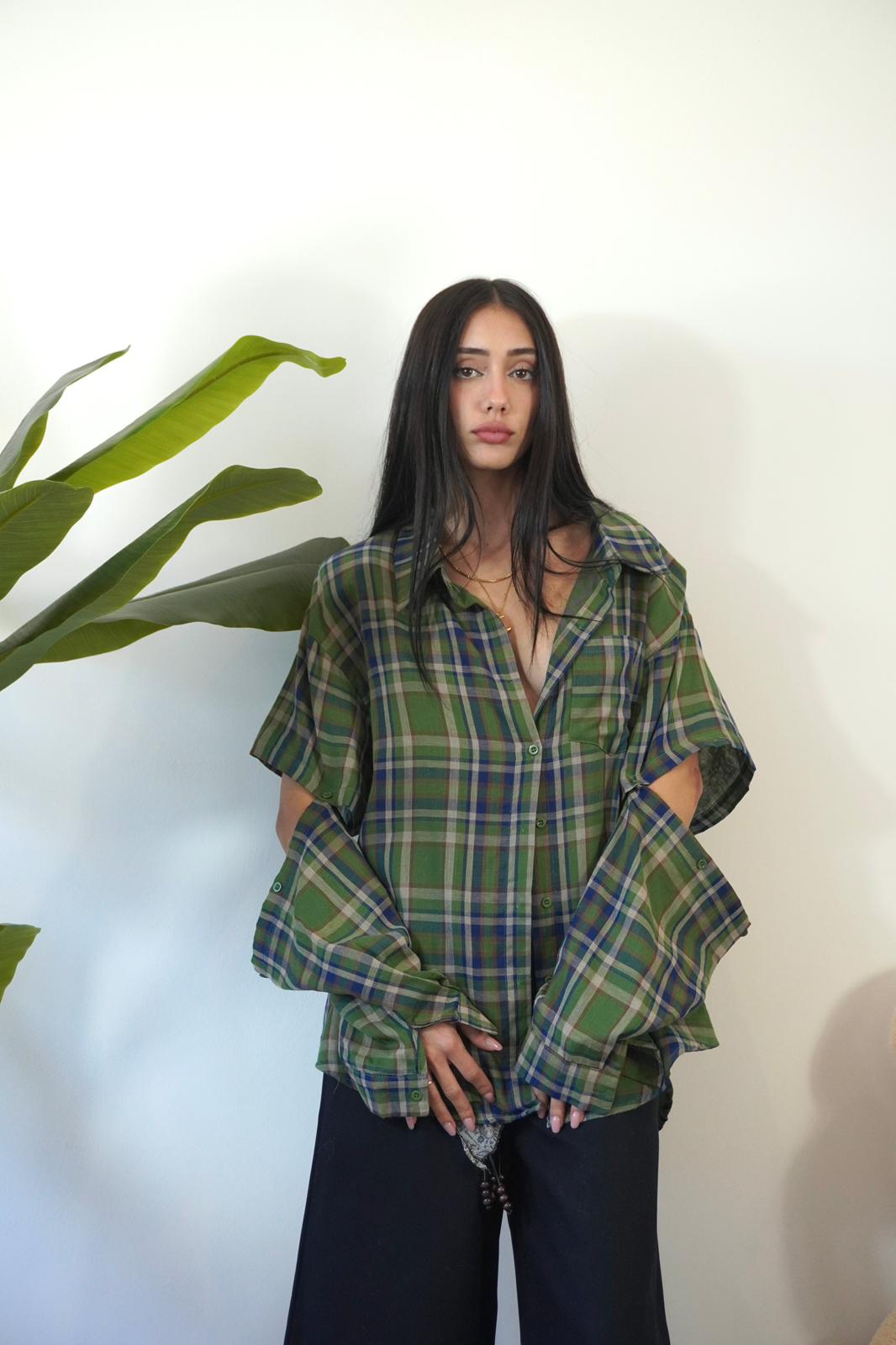 CAMICIA MANICA REMOVIBILE VERDE H12219 NEW