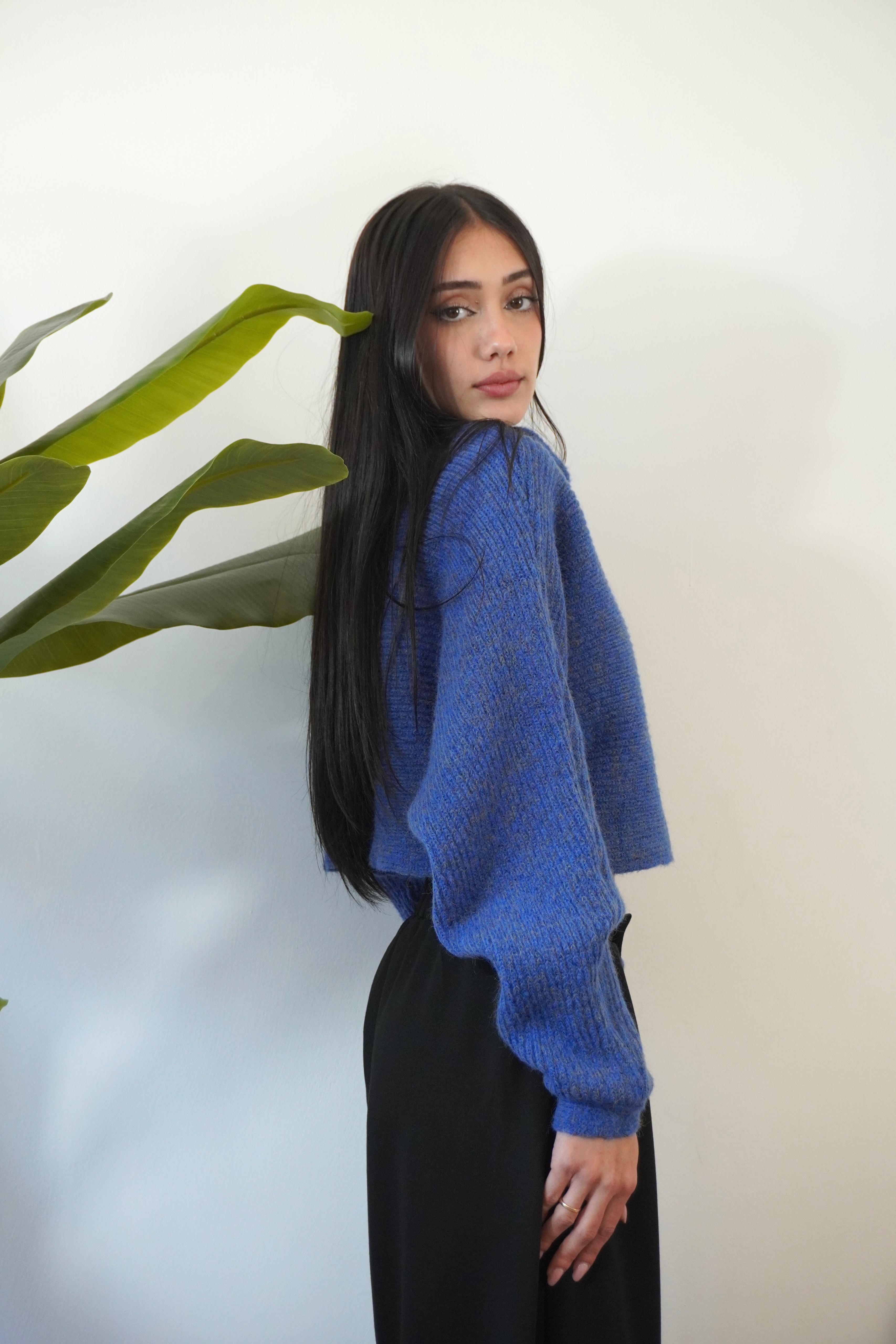 MAGLIONE CROP AZZURRO W45765 NEW