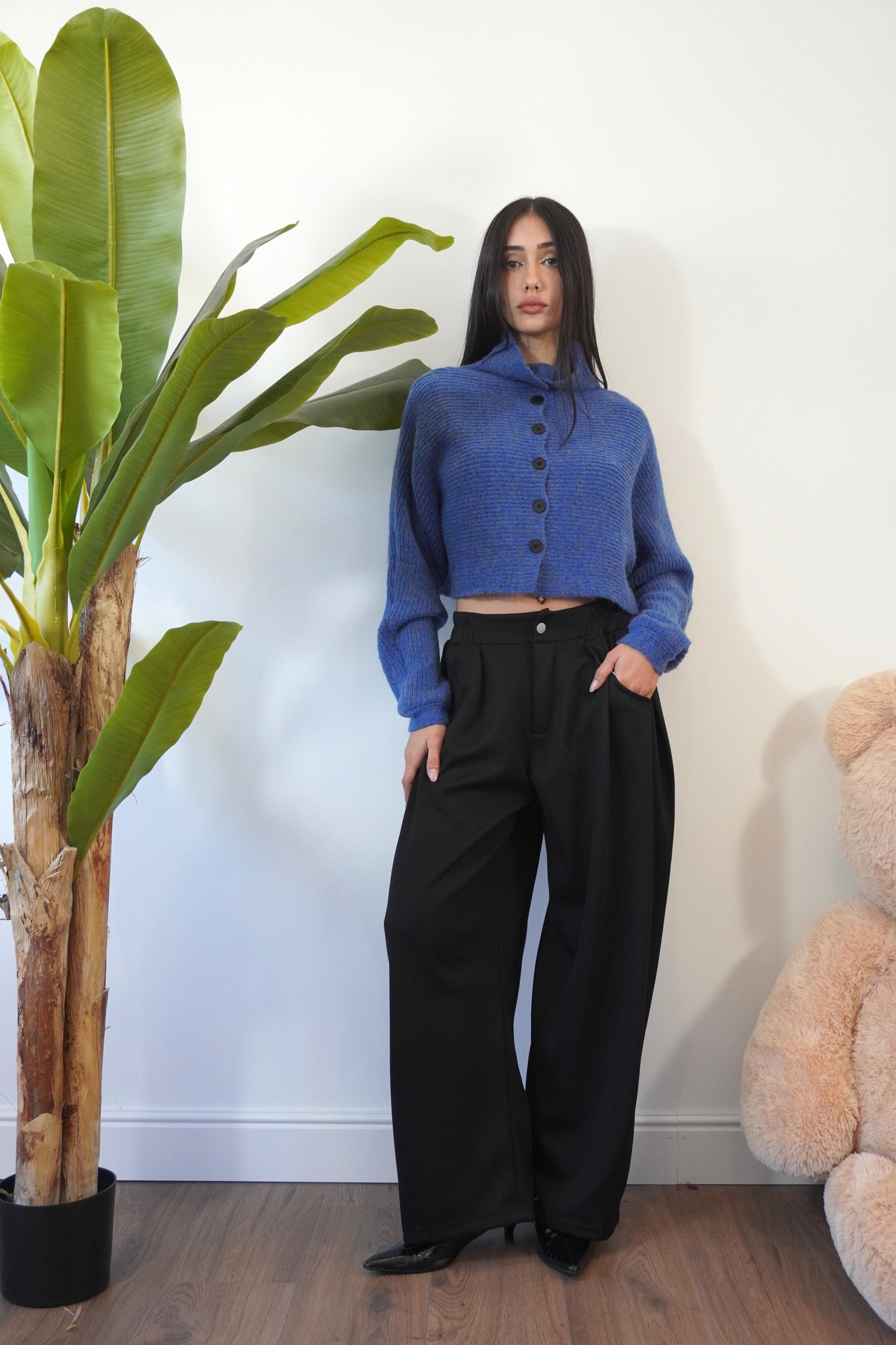 MAGLIONE CROP AZZURRO W45765 NEW