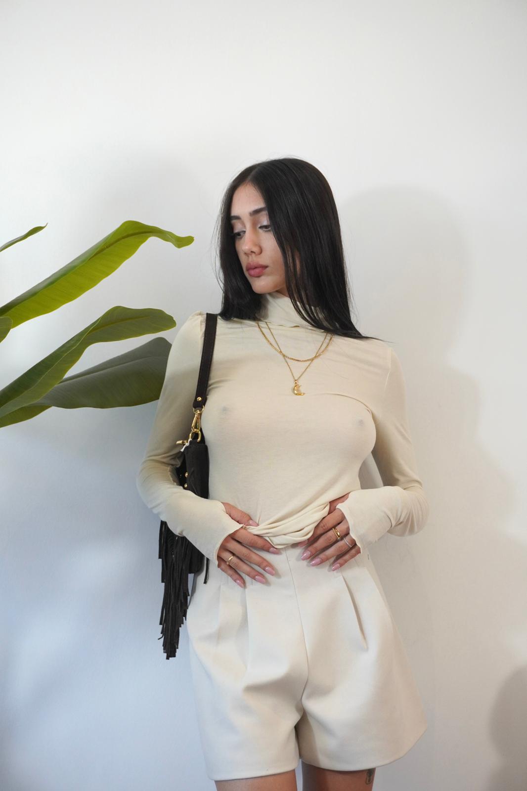 MAGLIA COLLO ALTO BEIGE H6622 NEW