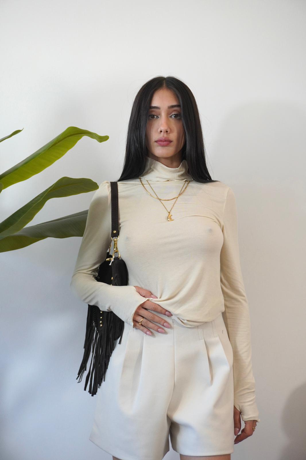 MAGLIA COLLO ALTO BEIGE H6622 NEW