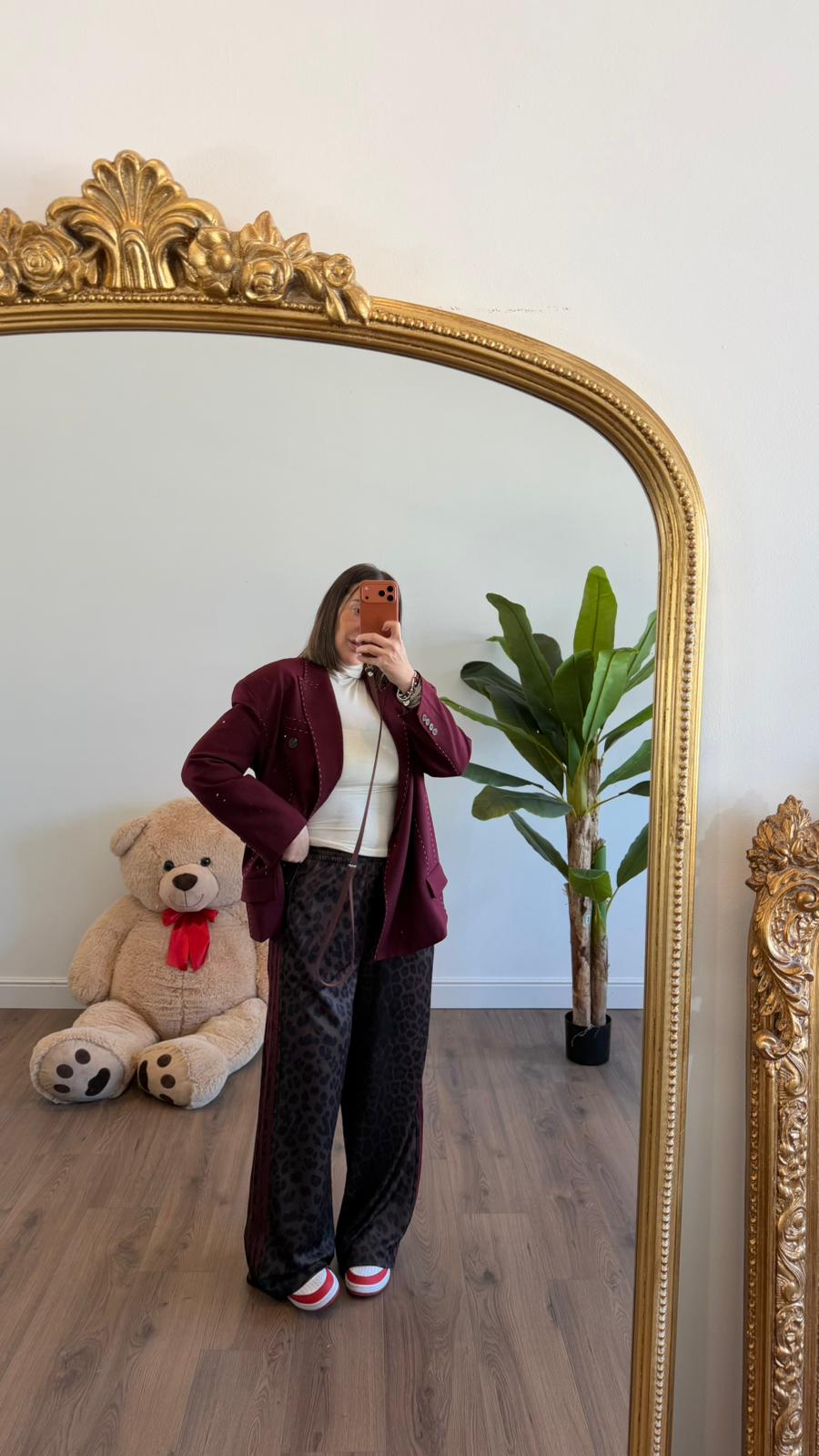 PANTALONE LEOPARDATO BANDE BORDEAUX NEW