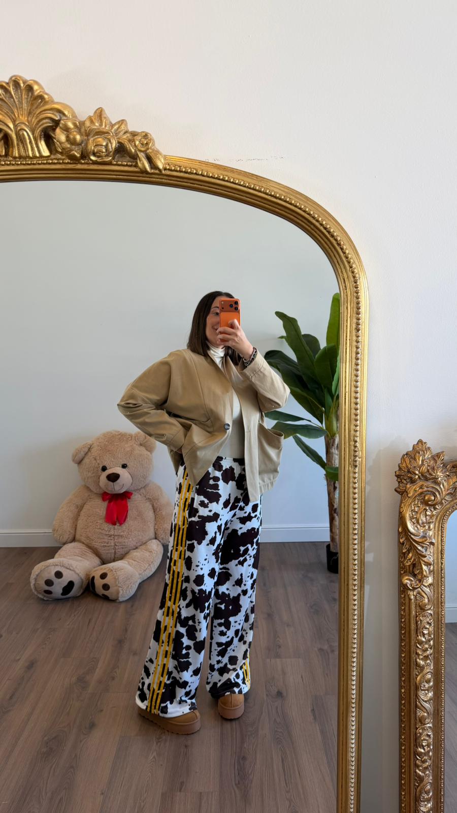 PANTALONE COWPRINT RIGHE GIALLE NEW