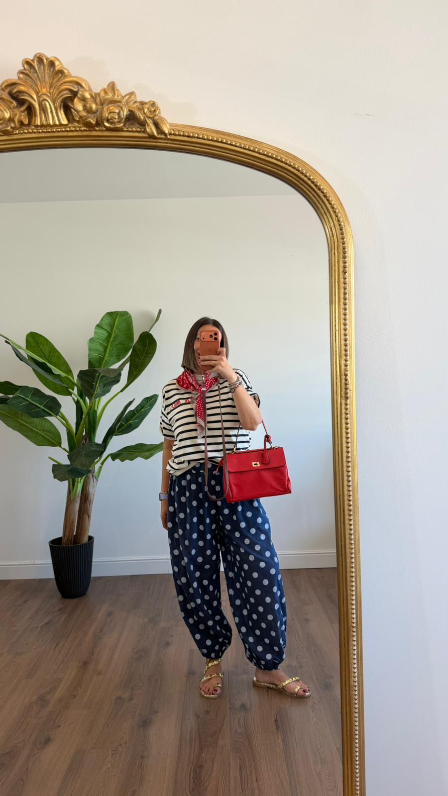 PANTALONE A POIS BLU 26029