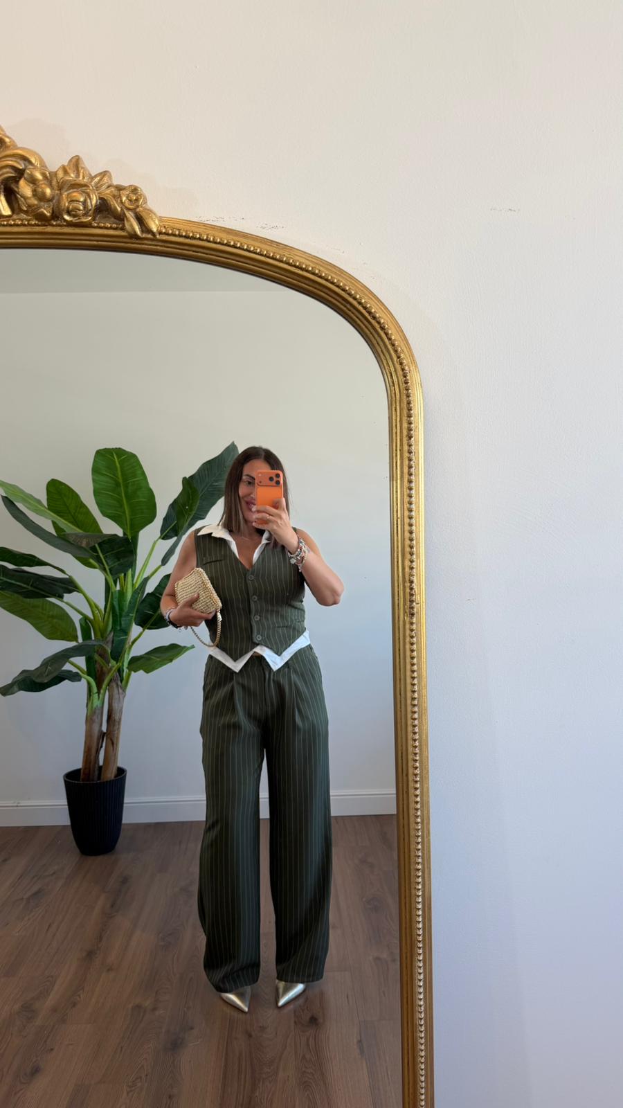 PANTALONE GESSATO VERDE 55055 NEW