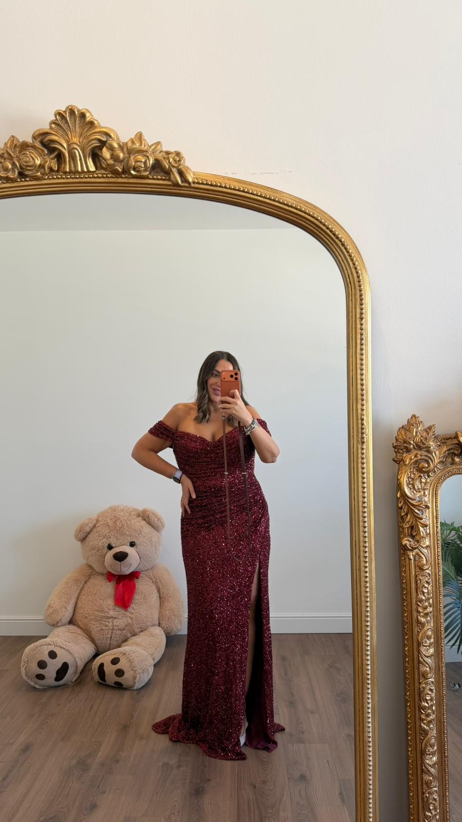 ABITO LUNGO PAILLETTES RED 80791 NEW