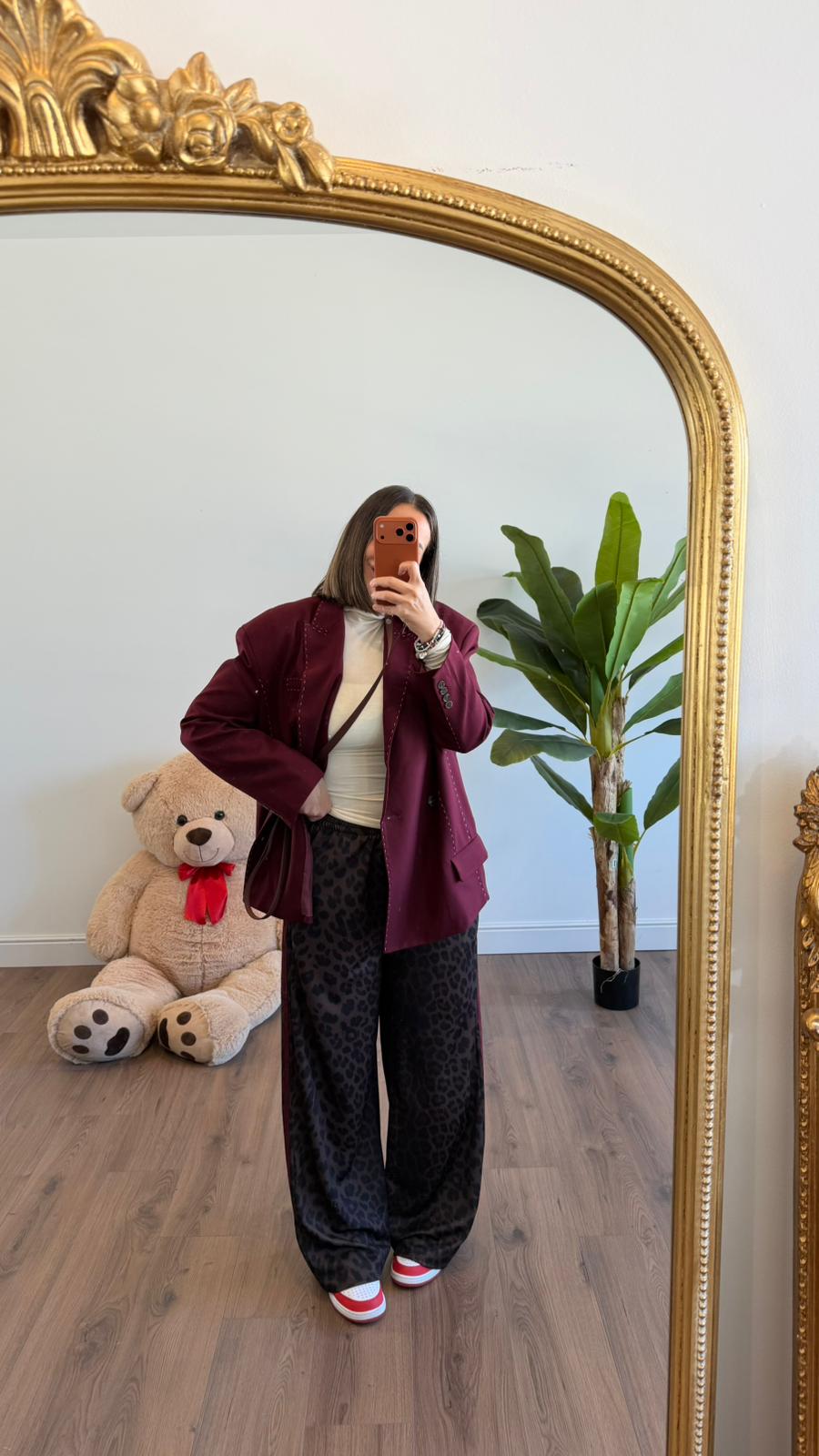 PANTALONE LEOPARDATO BANDE BORDEAUX NEW