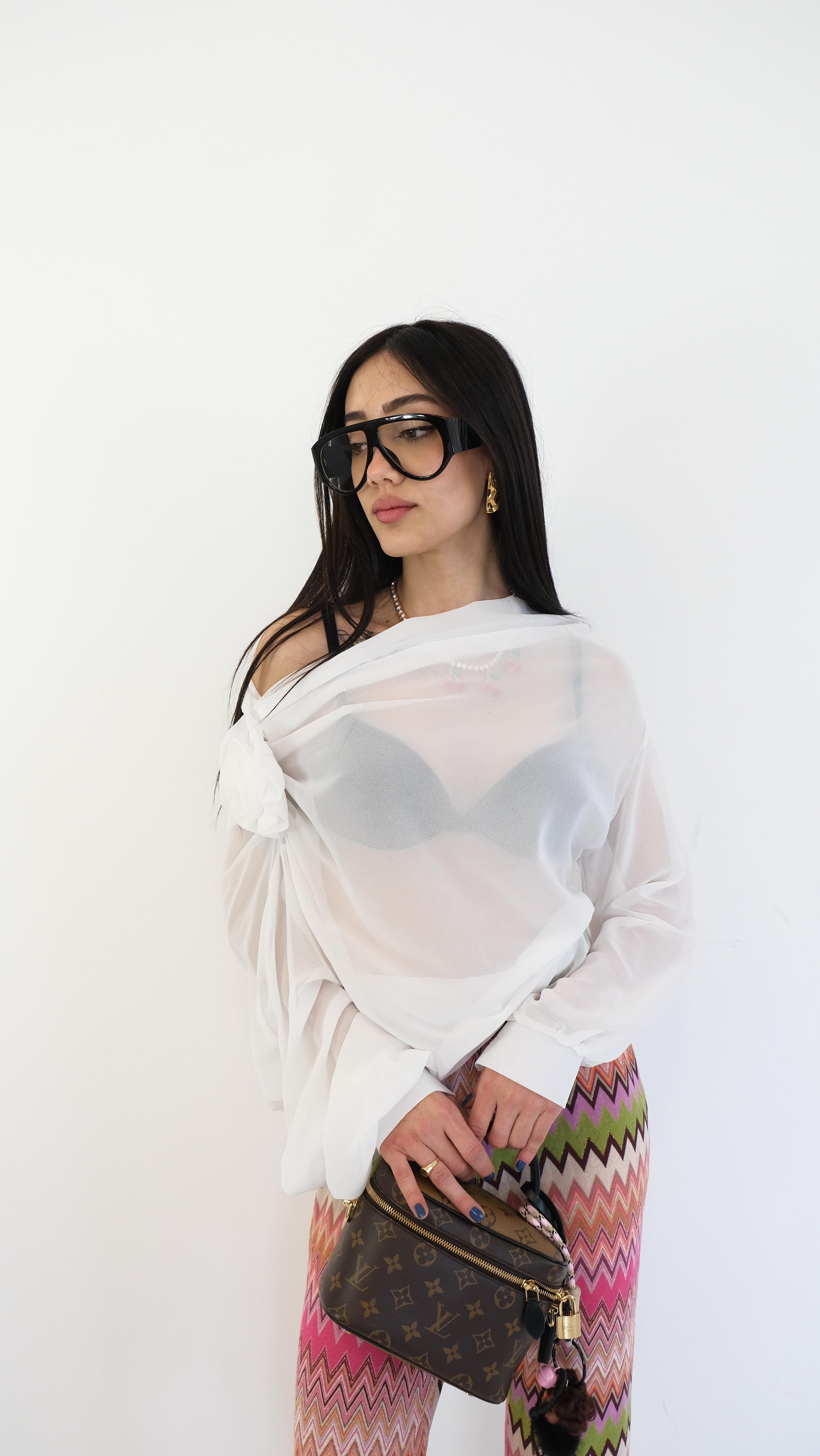 CAMICIA BIANCA CON ROSA 9541 NEW