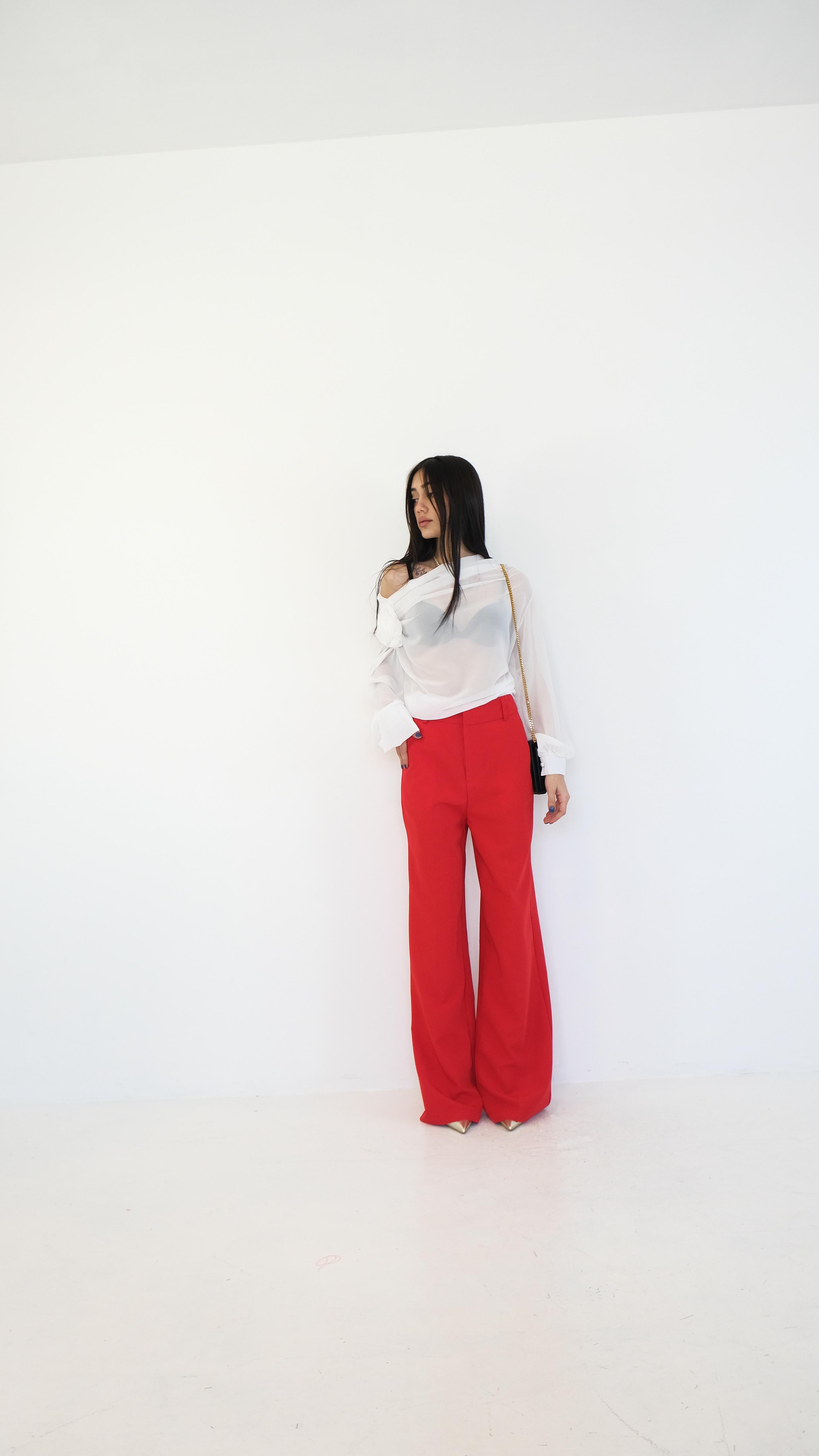 PANTALONE ROSSO A PALAZZO N11421 NEW