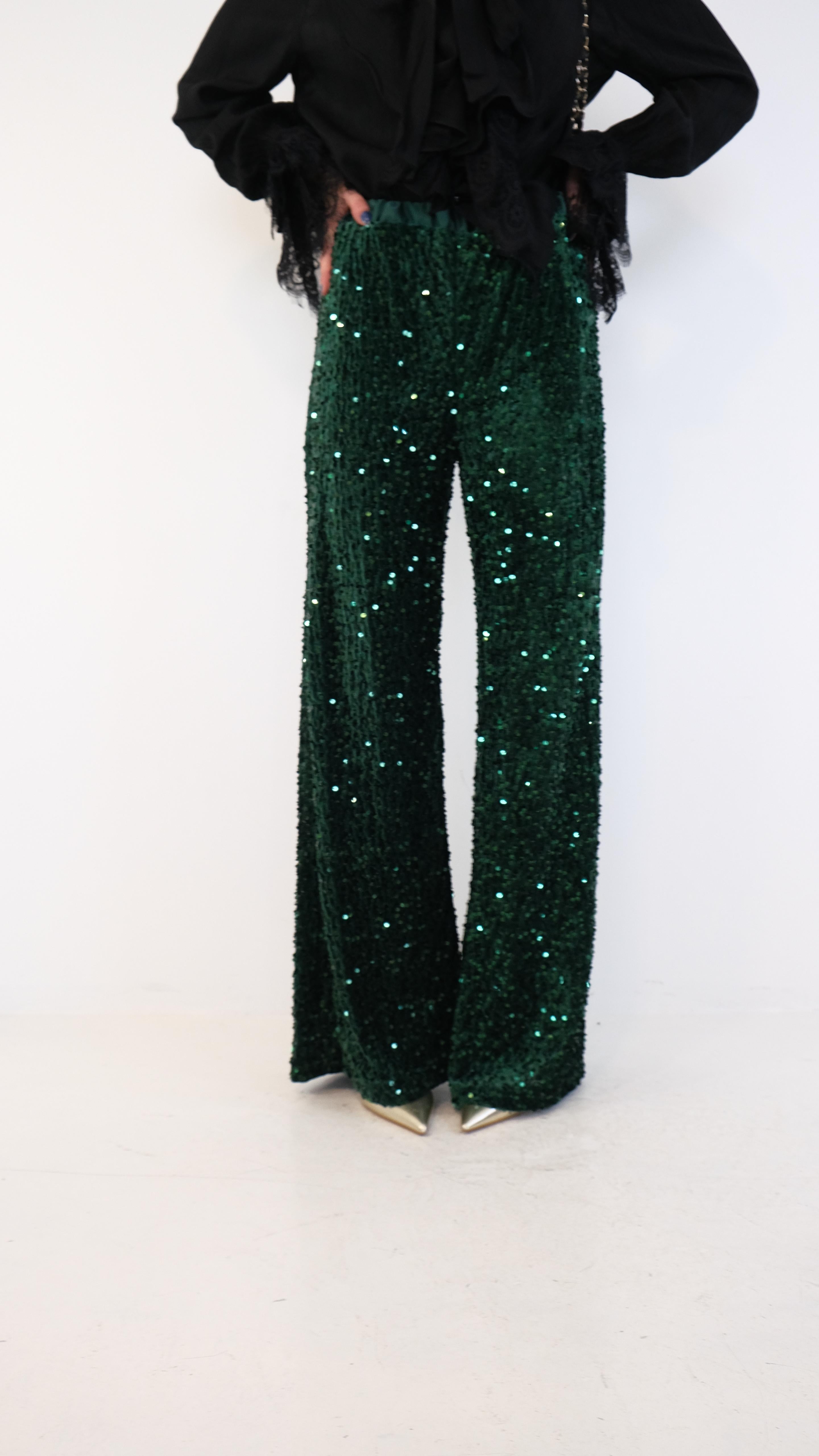 PANTALONE VERDE PAILLETTES NEW 5607