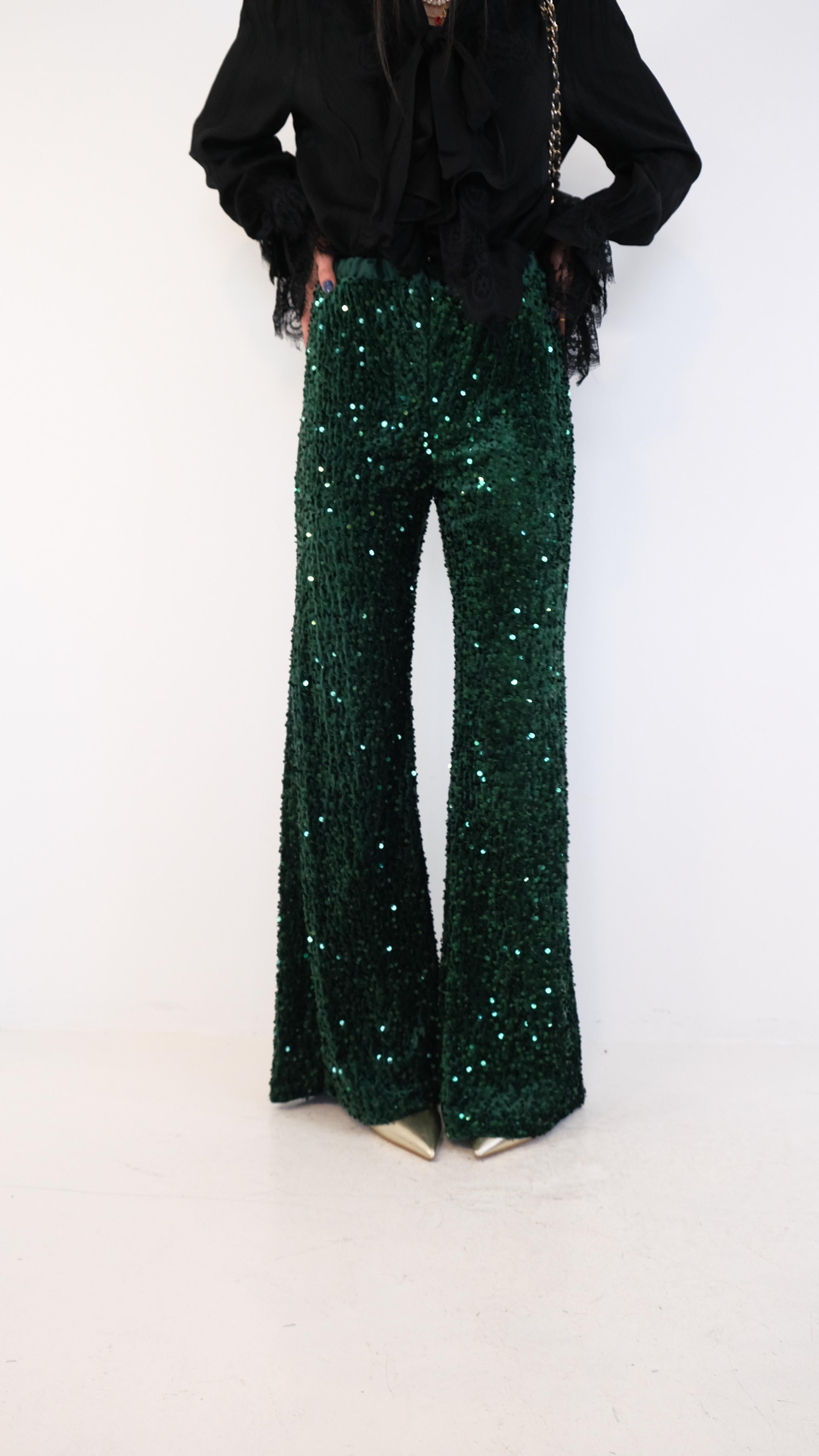 PANTALONE VERDE PAILLETTES NEW 5607