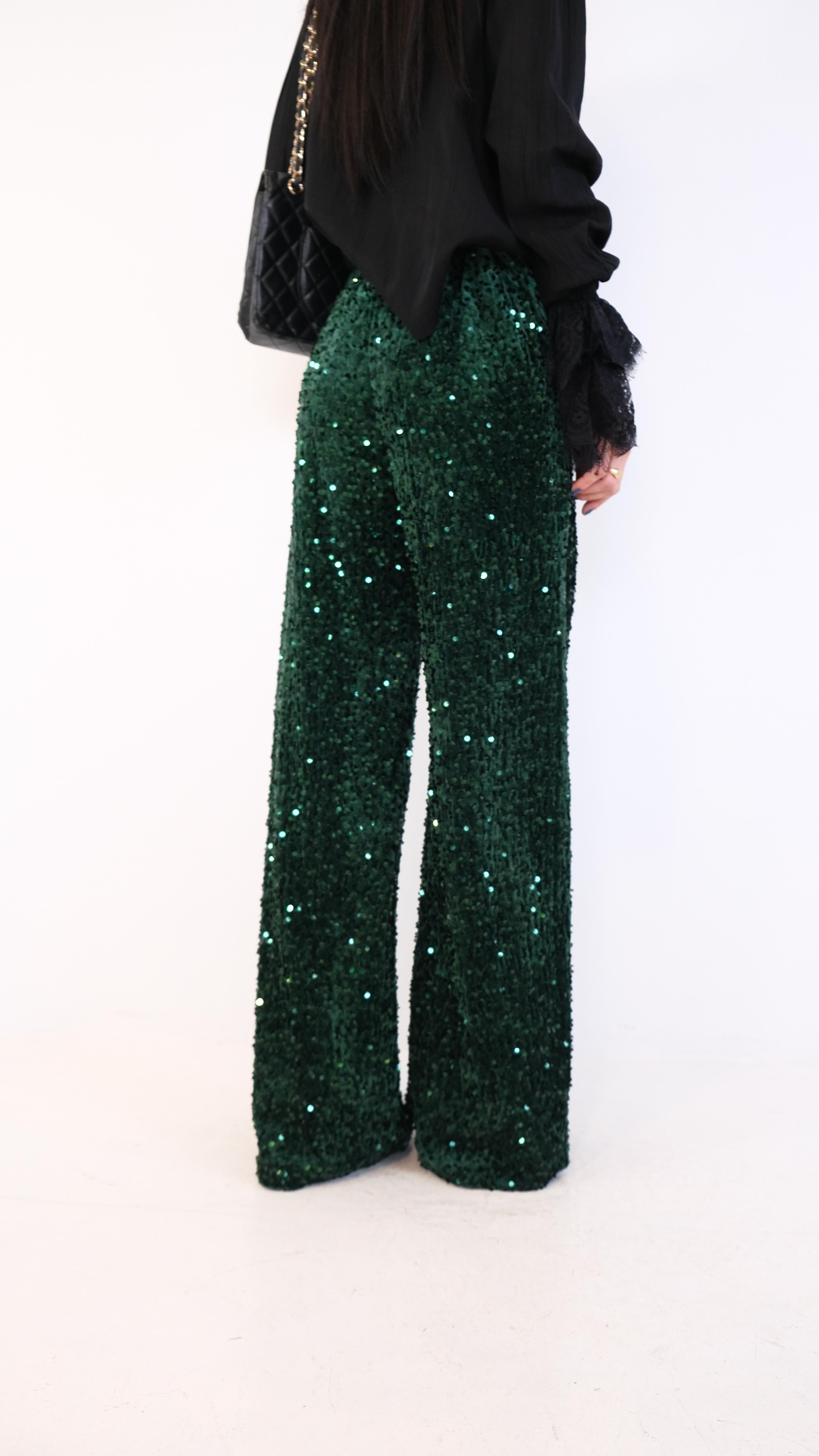 PANTALONE VERDE PAILLETTES NEW 5607