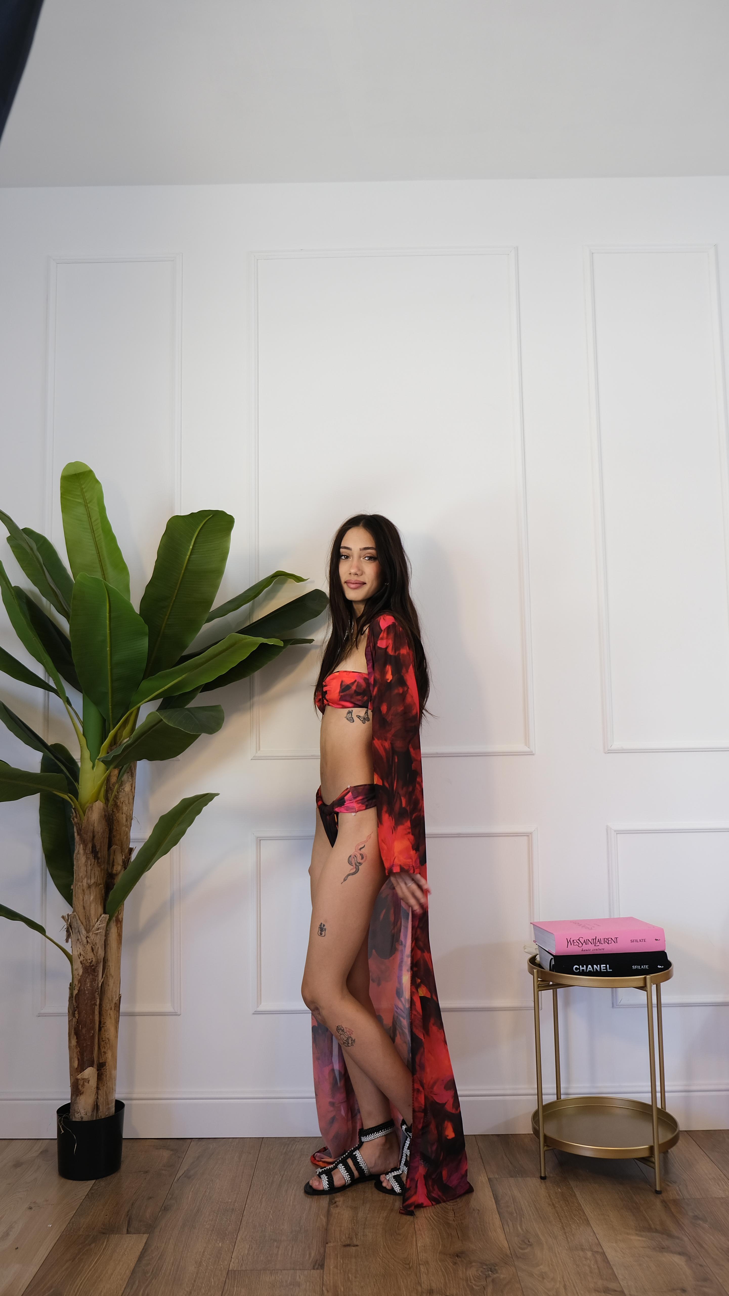COMPLETO BIKINI E KIMONO ROSSO 2249 NEW