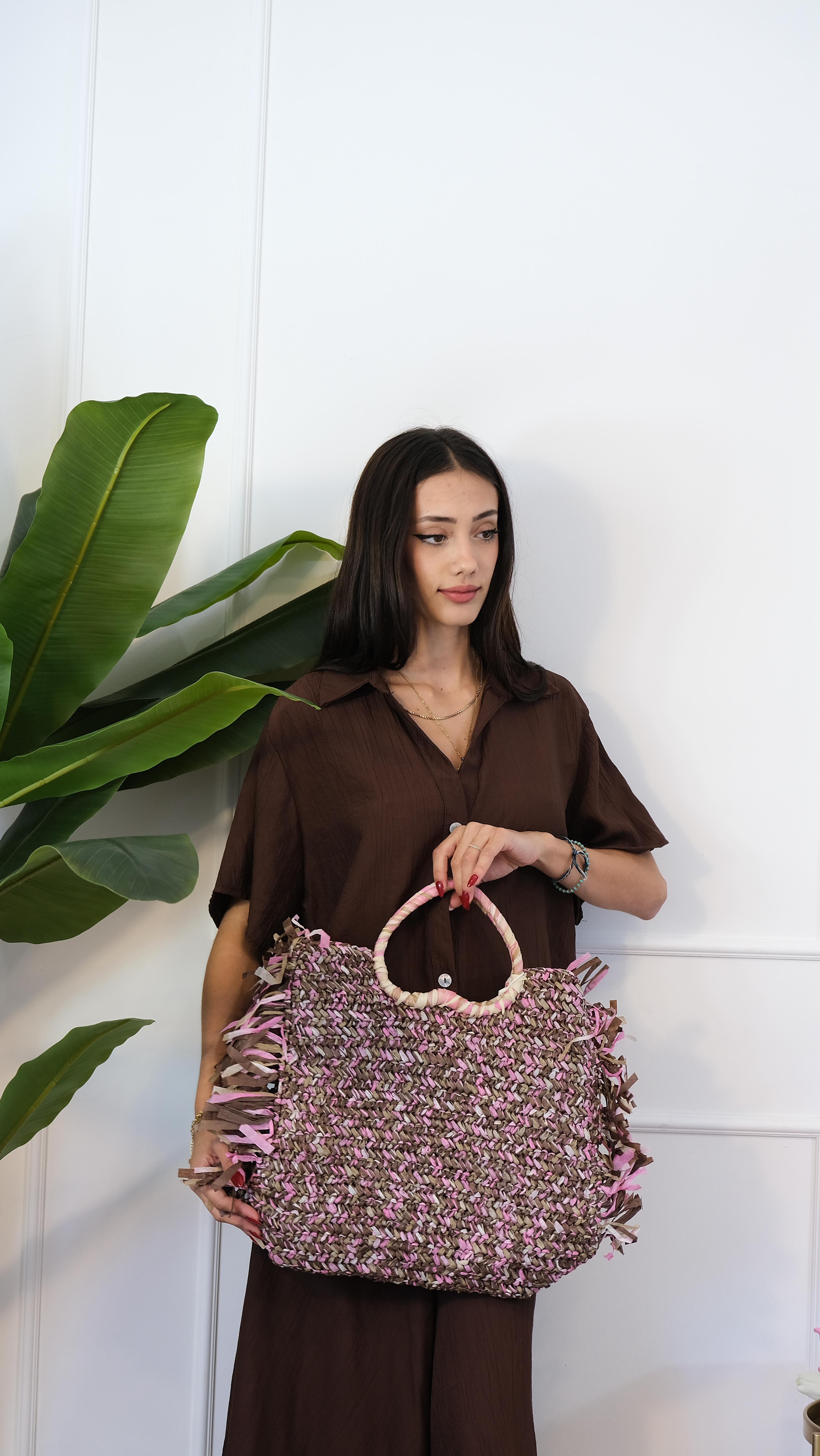BORSA IN PAGLIA ROSA XY2508