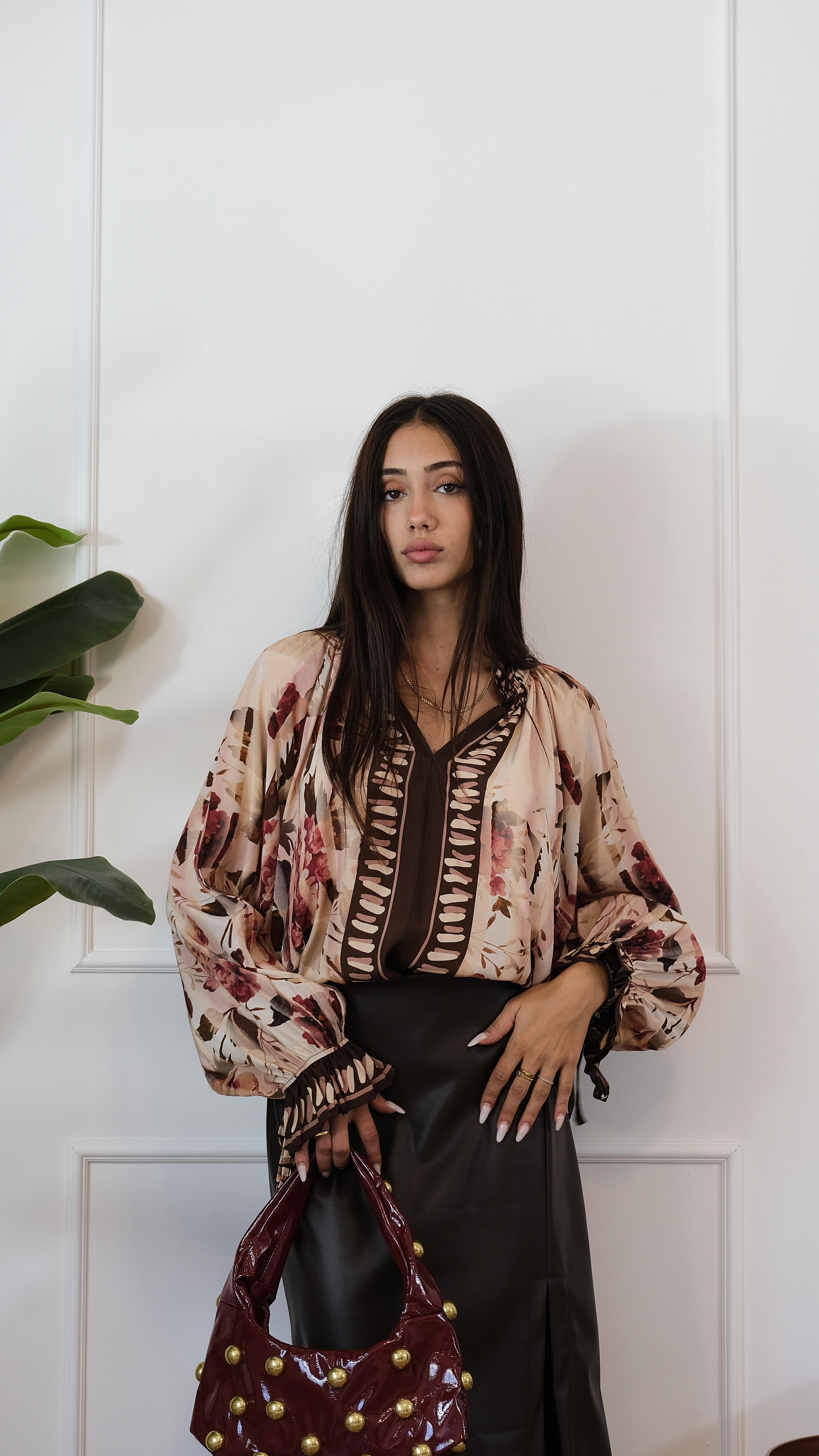 CAMICIA BEIGE A FIORI R01990 NEW