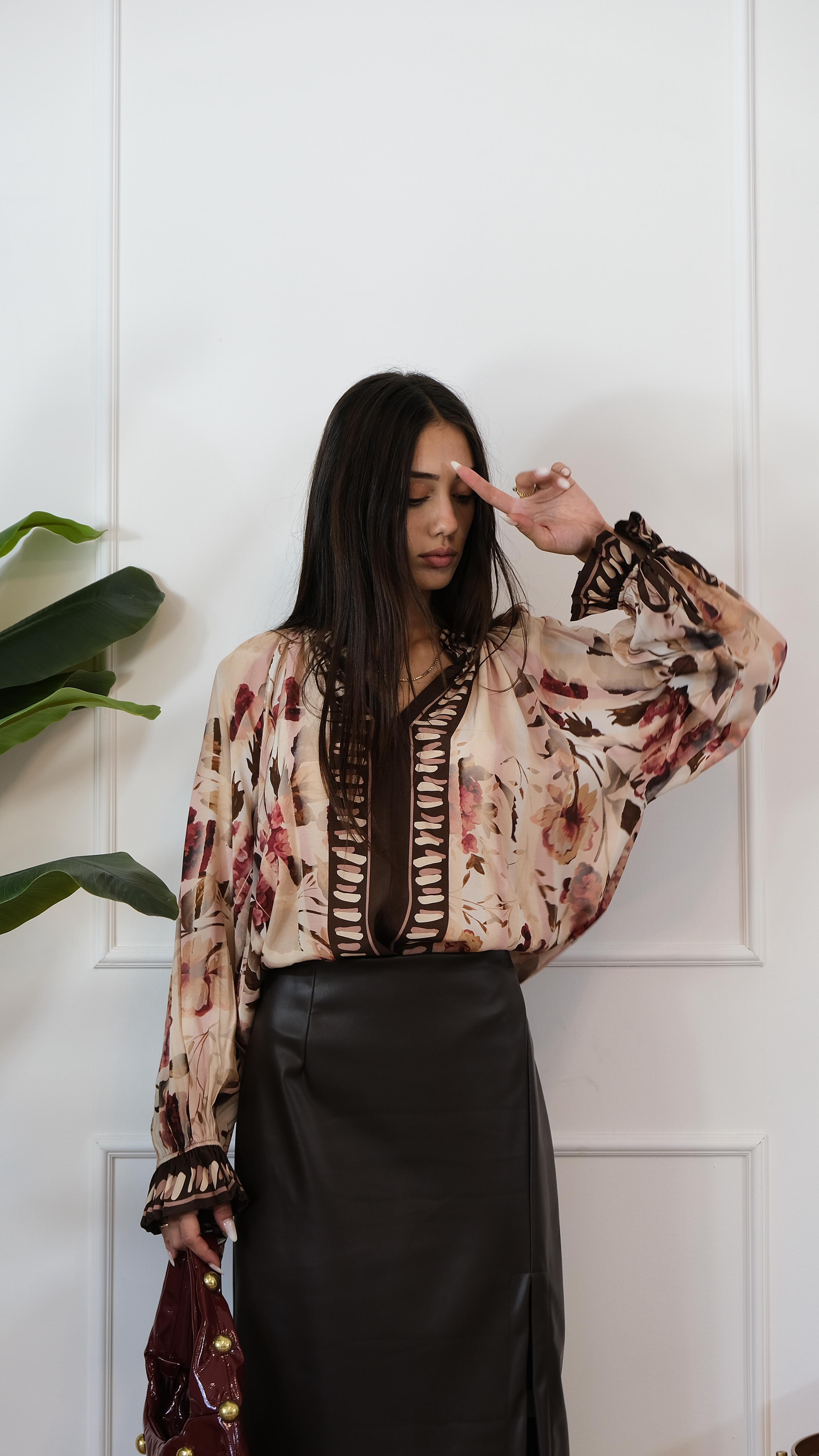CAMICIA BEIGE A FIORI R01990 NEW