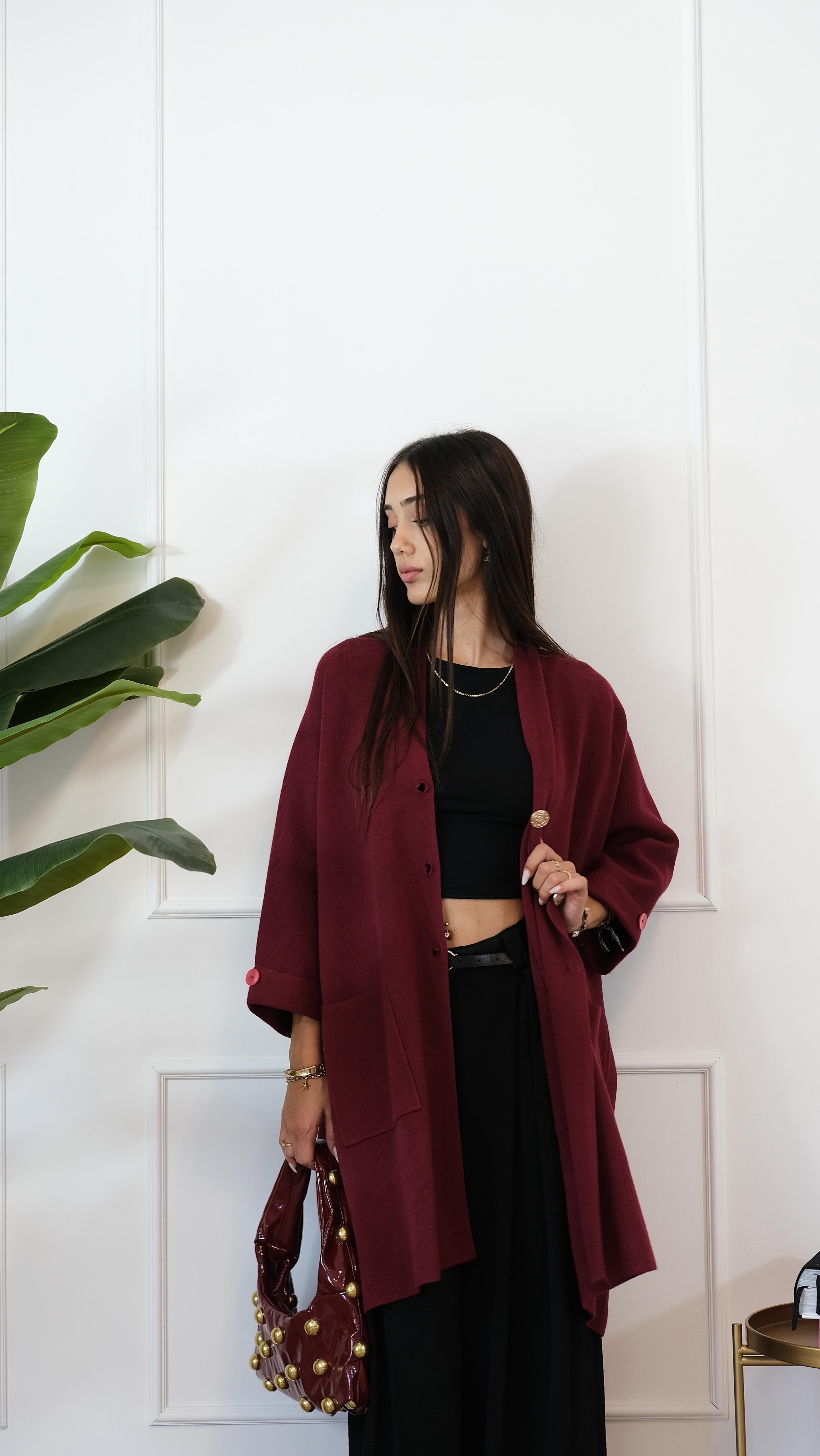CARDIGAN LUNGO BORDEAUX 8841 NEW