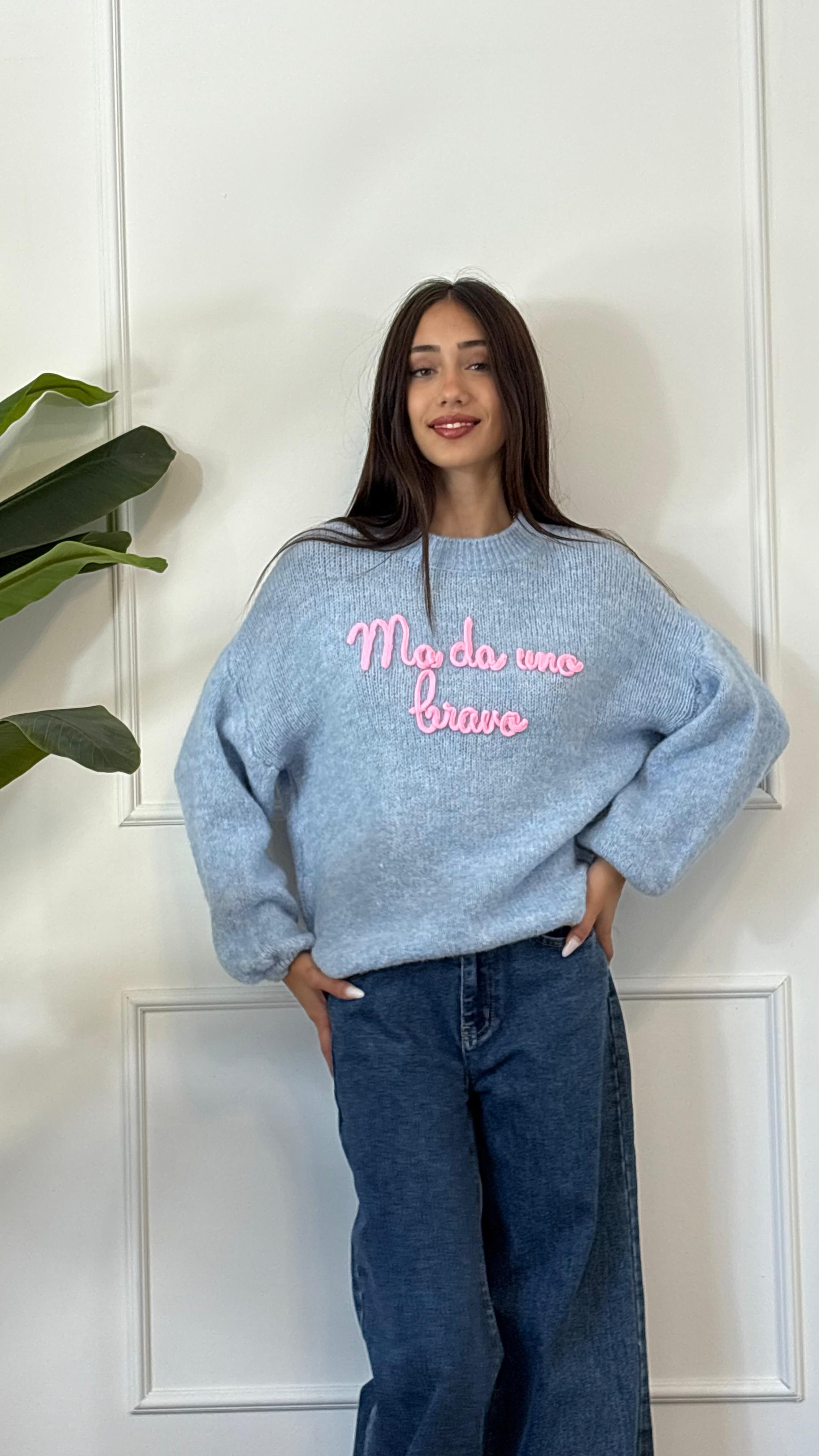 MAGLIONE AZZURRO "MA DA UNO BRAVO" NEW