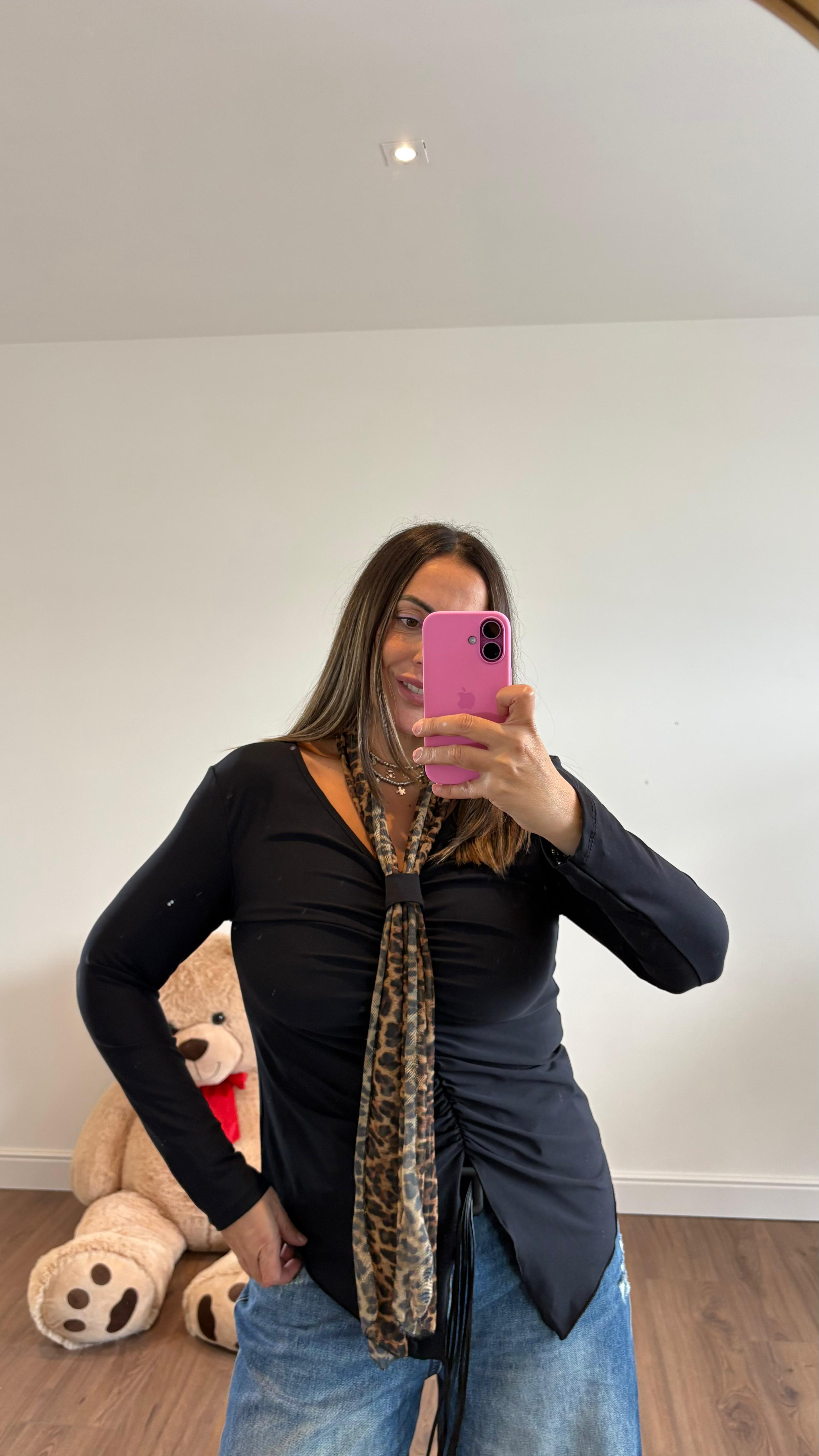 BLUSA CON CRAVATTINA LEOPARDATA 10108 NEW