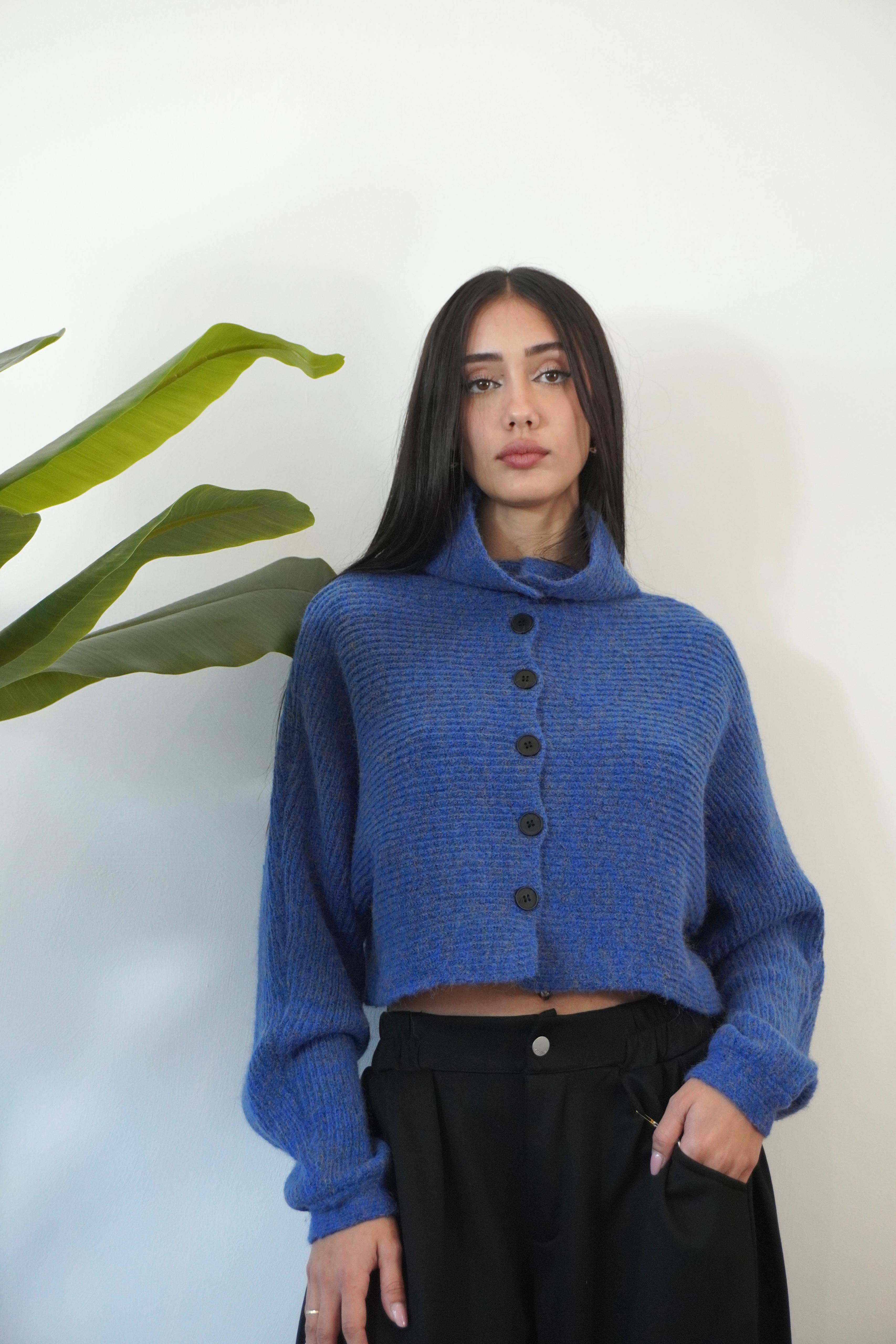 MAGLIONE CROP AZZURRO W45765 NEW