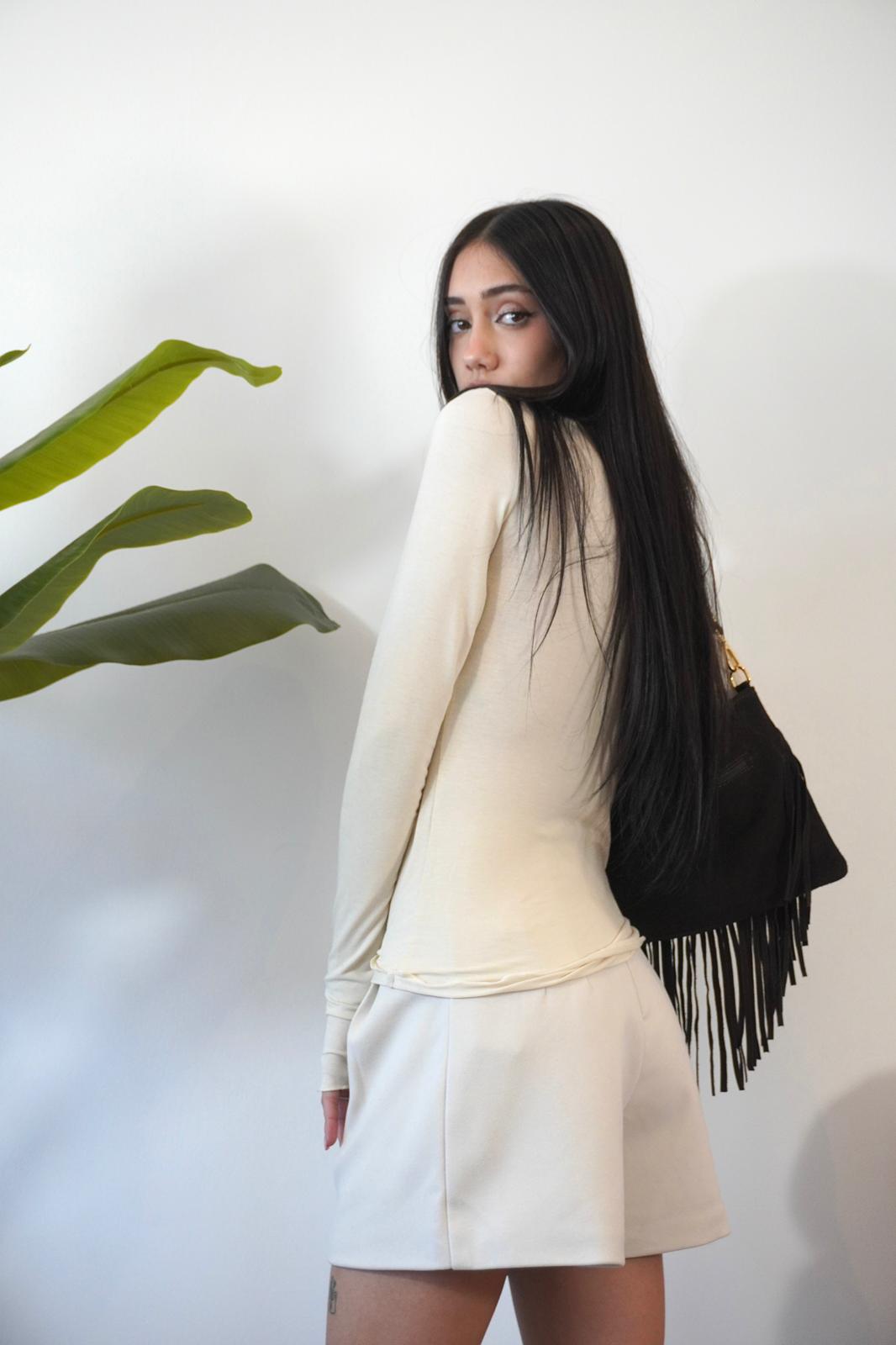 MAGLIA COLLO ALTO BEIGE H6622 NEW