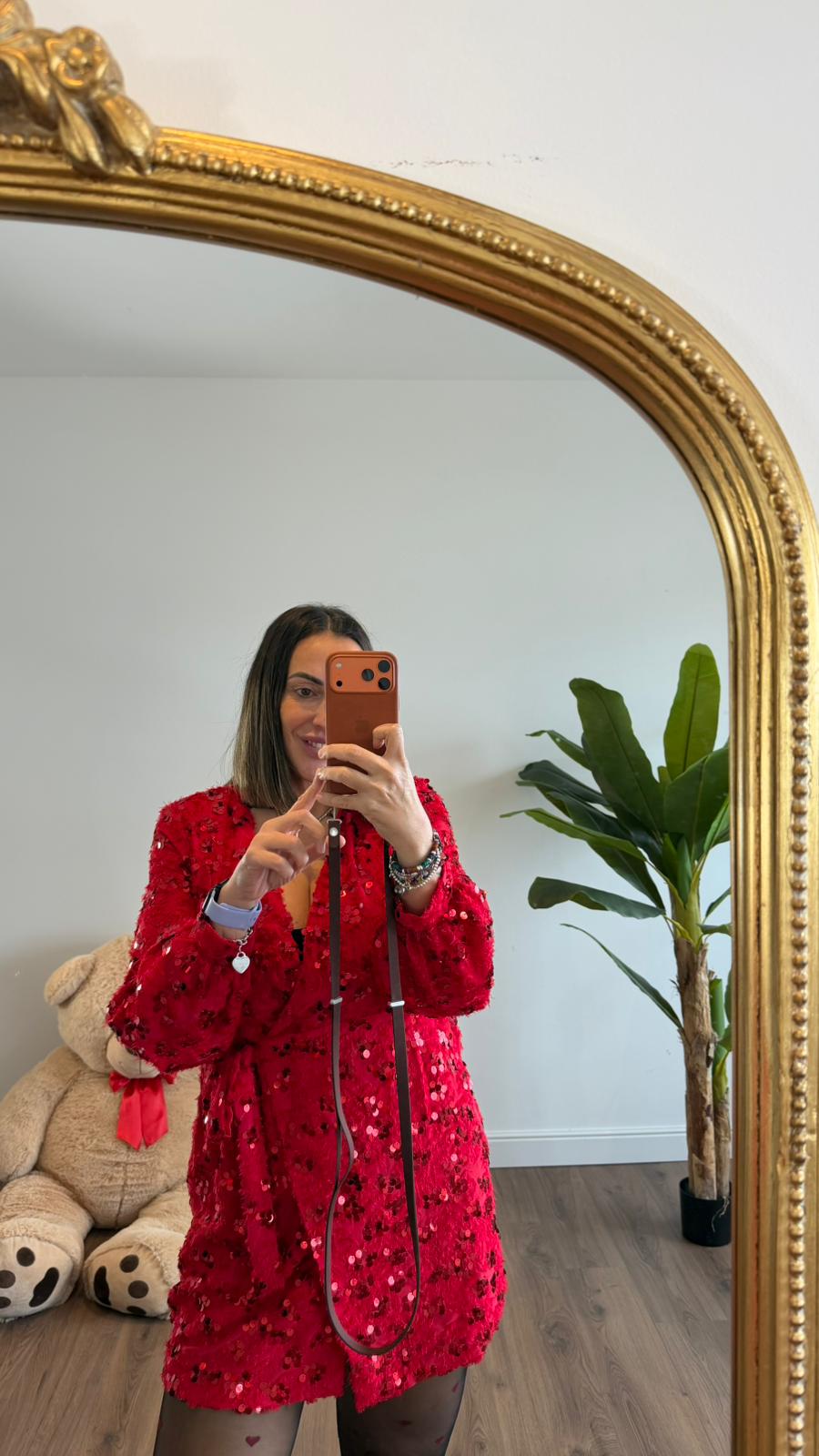 ABITO PAILLEETTES A KIMONO ROSSO  M657 NEW